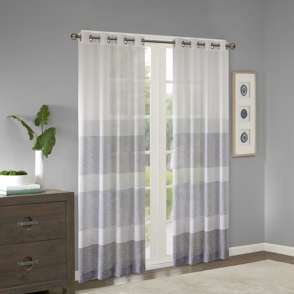 Madison Park Jasper Woven Faux Linen Striped Window Curtain Sheer