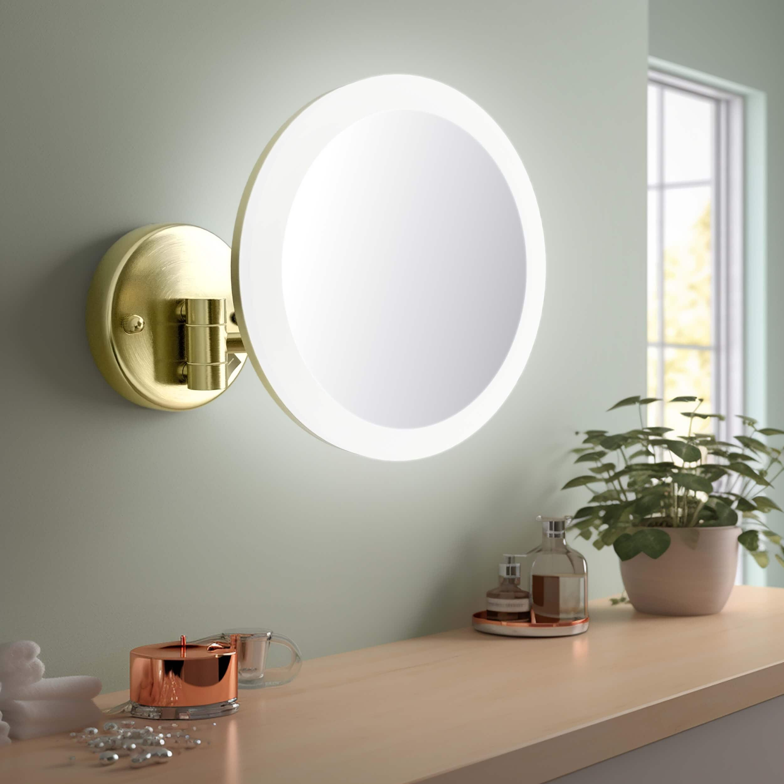 Circular LED Wall Mount One Side 5x Magnifying Make Up Mirror