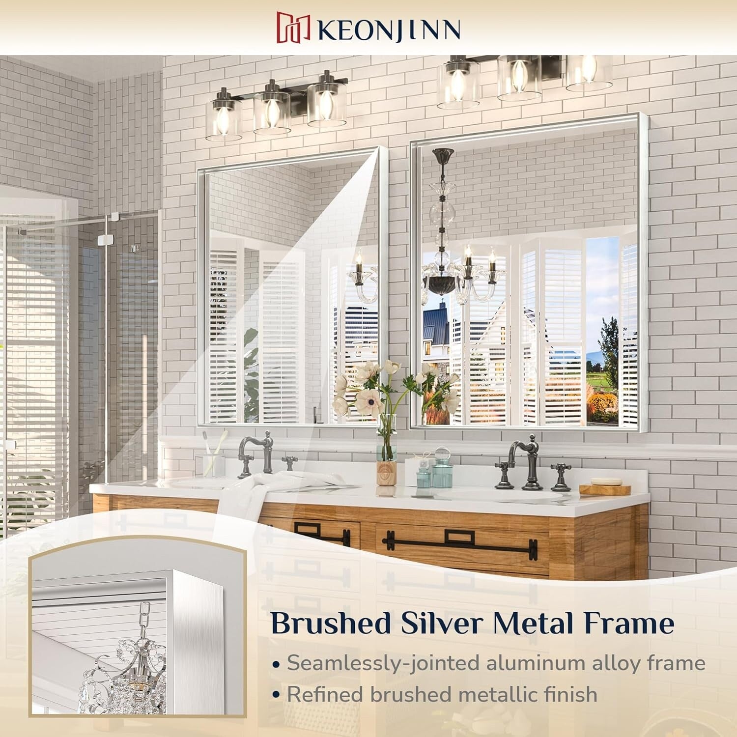 KEONJINN Modern Metal Framed Bathroom Vanity Wall Mounted Mirror