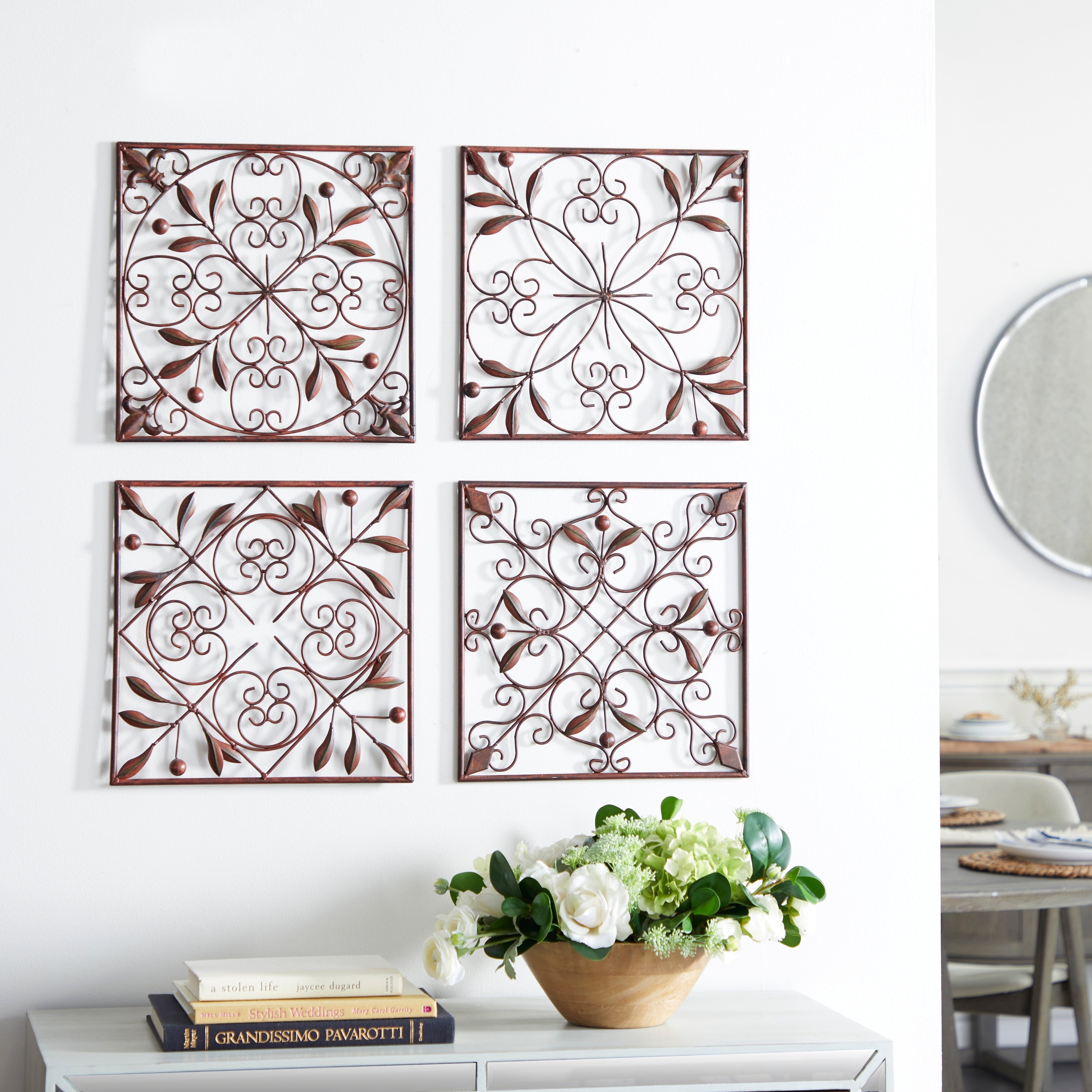 Metal Scroll Wall Decor - Set of 4 Dark Brown - Roche River Decor