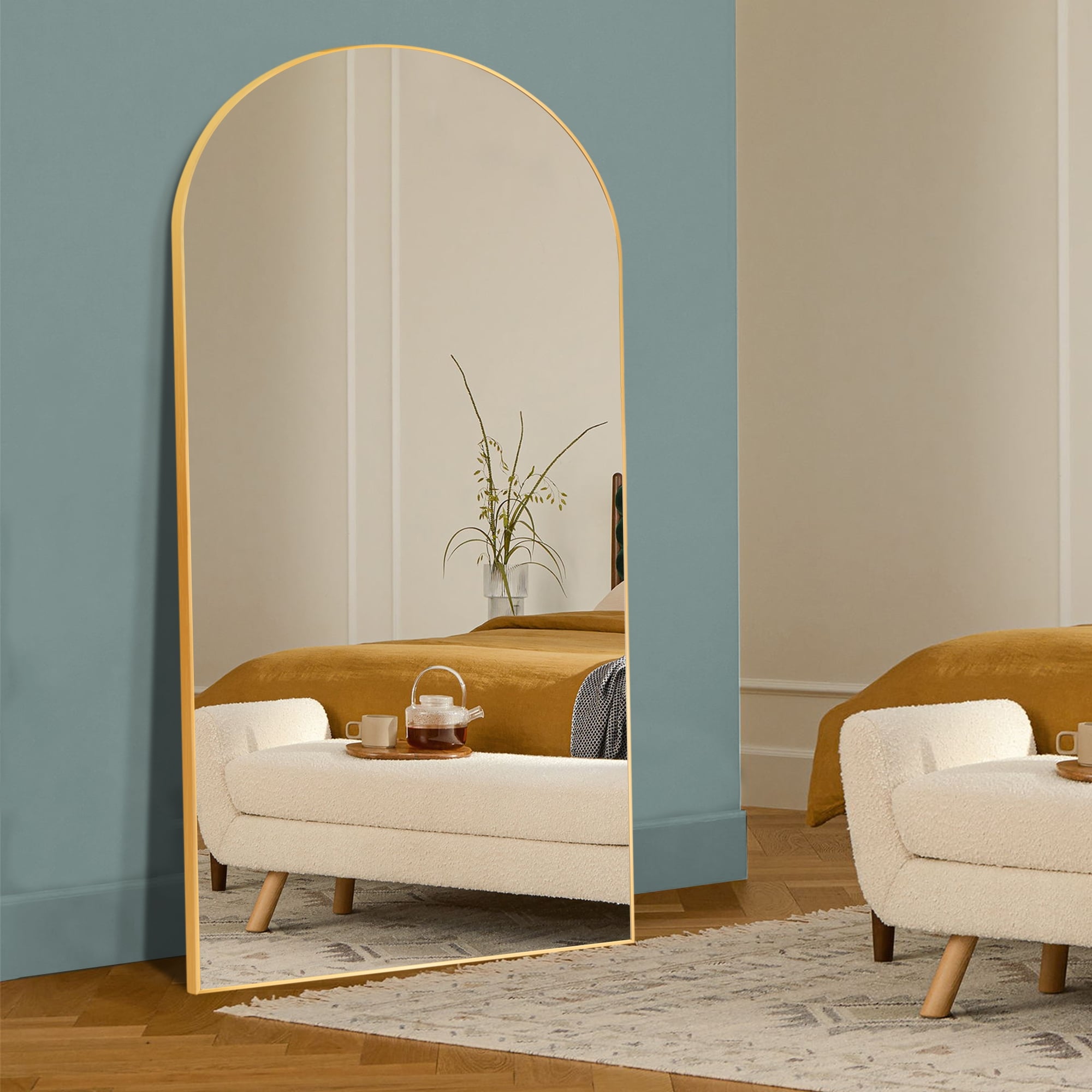 Arched Full Length Mirror with Stand Aluminum Alloy Frame,Wall-Mounted Mirror,Floor Dressing Mirror