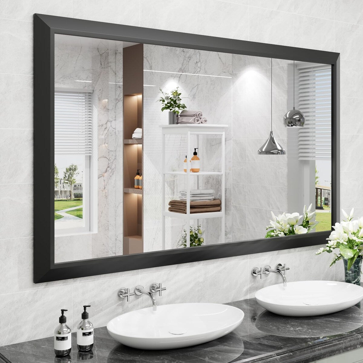 KIOTEE Aluminum Alloy Framed Bathroom Vanity Mirror in Tempered Glass