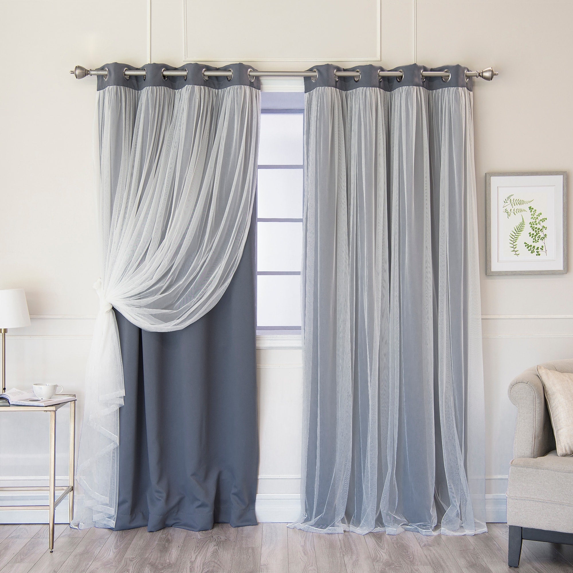 Aurora Home Gathered Tulle Overlay Blackout Curtain Panel Pair