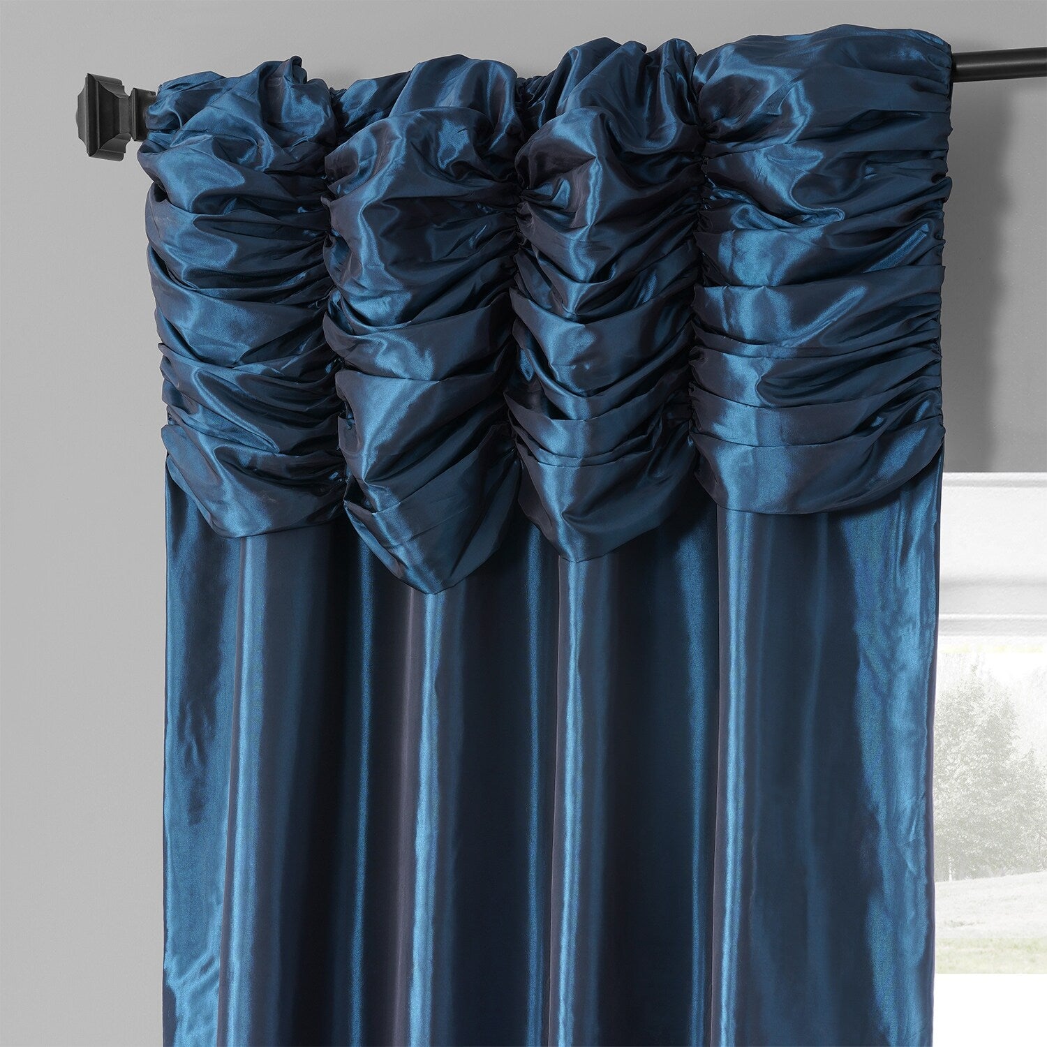 Exclusive Fabrics Single Ruched Faux Solid Taffeta Curtain (1 Panel)