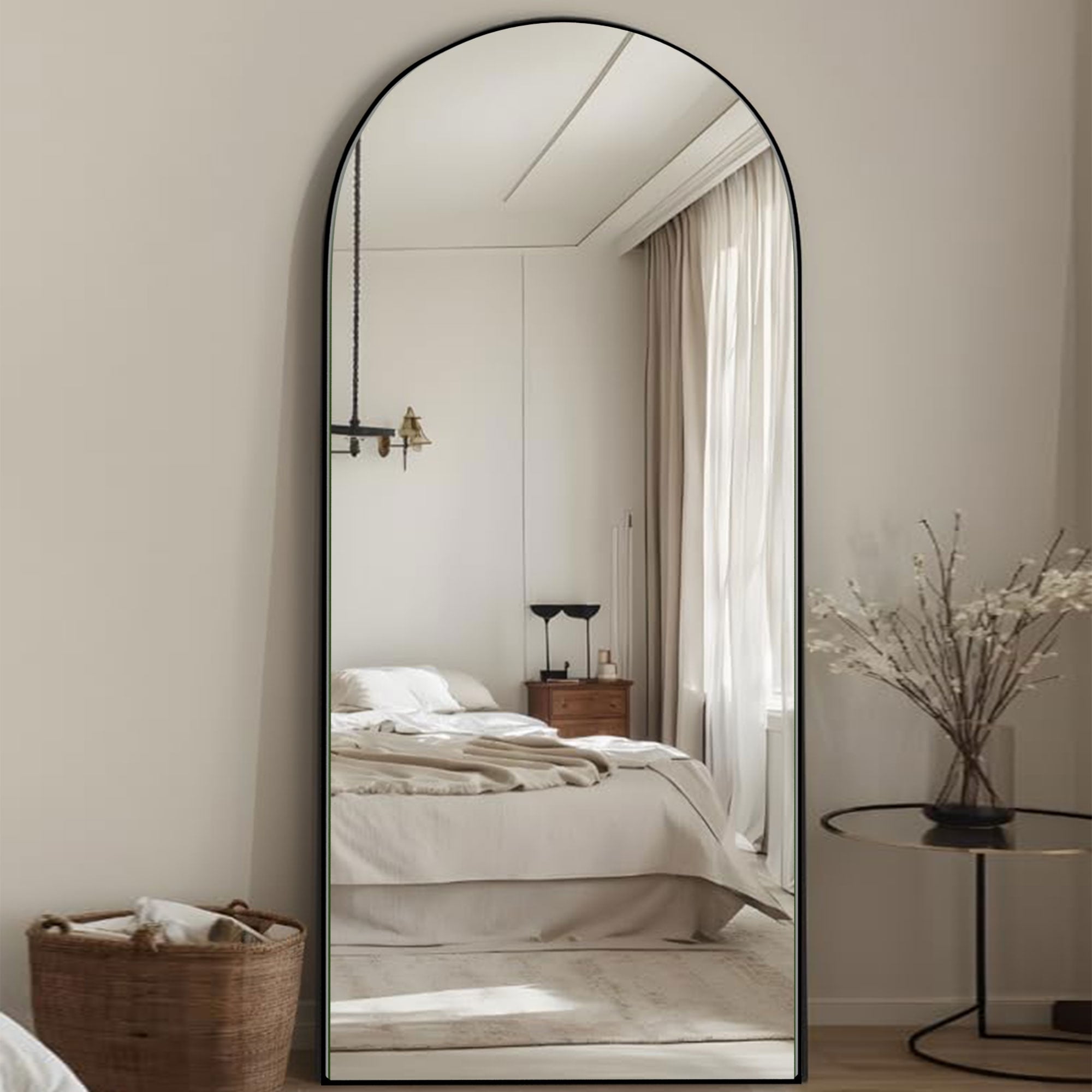 Arched Full-Length Standing Wood Floor Mirror, Wall Mirror