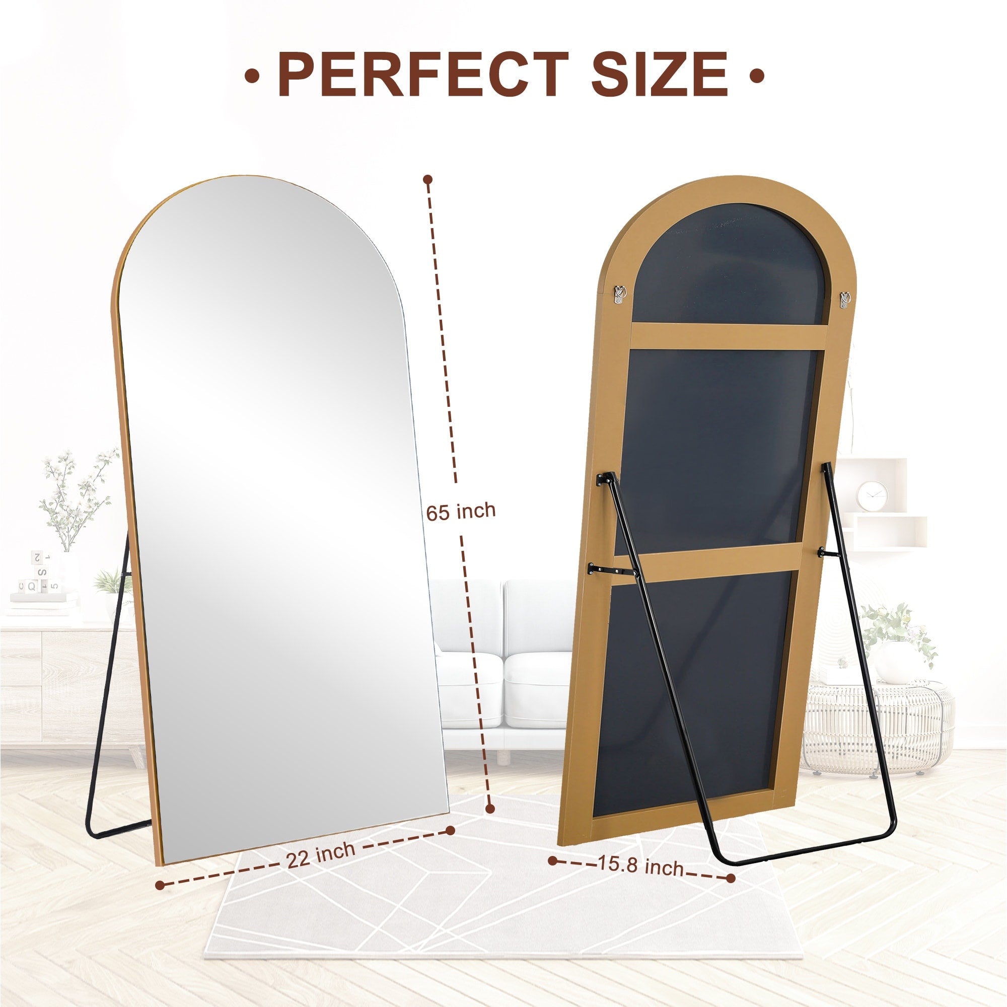 Arched Full-Length Standing Wood Floor Mirror, Wall Mirror