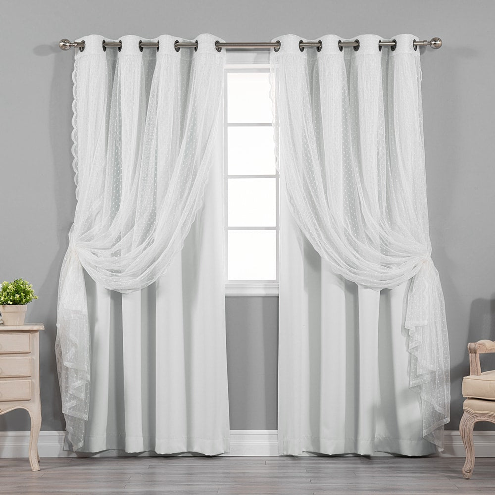 Aurora Home Mix & Match Blackout and Dot Sheer 4 Piece Curtain Panel Set - 52x84