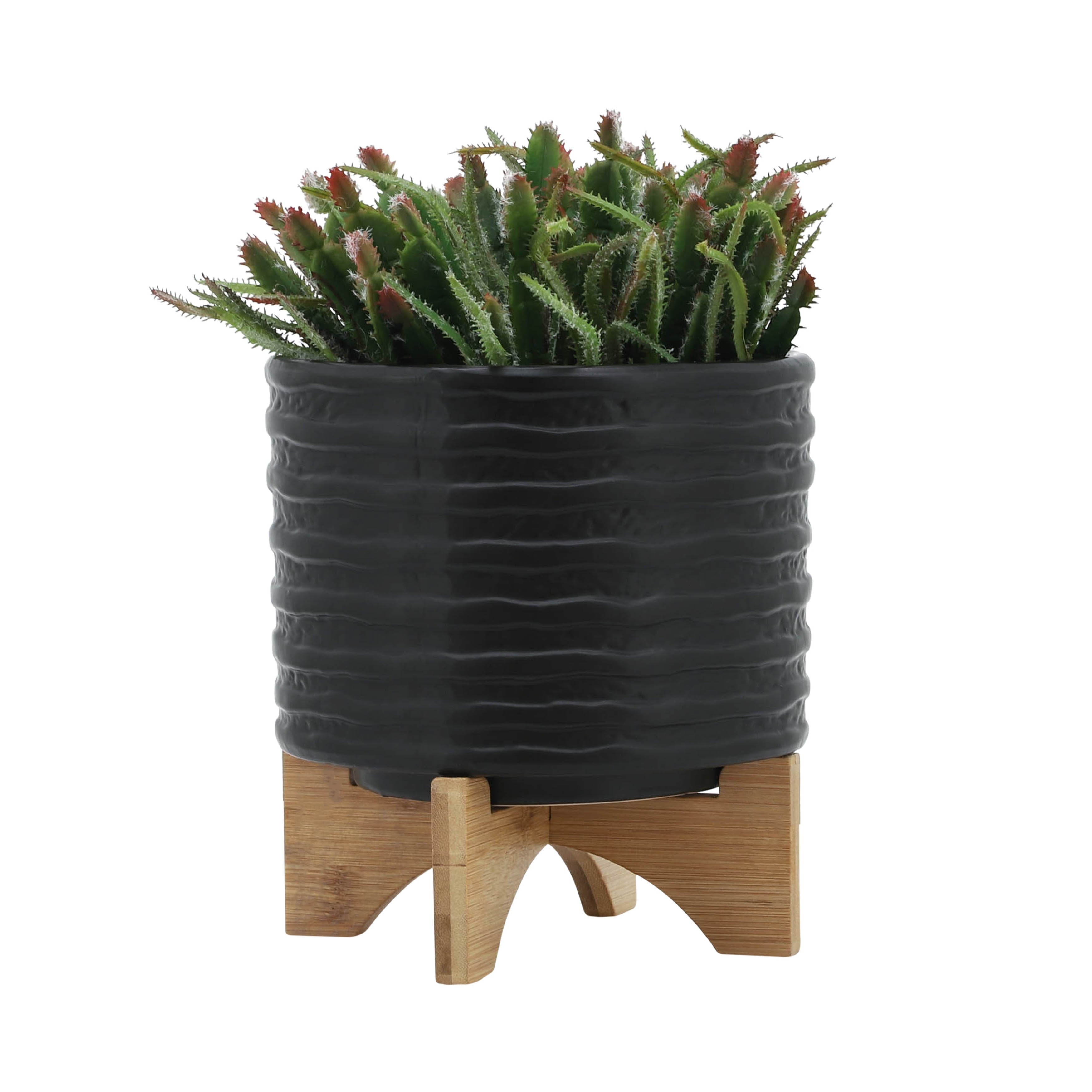 Sagebrook Home Modern Textured Ceramic Planter with Stand Indoor Outdoor