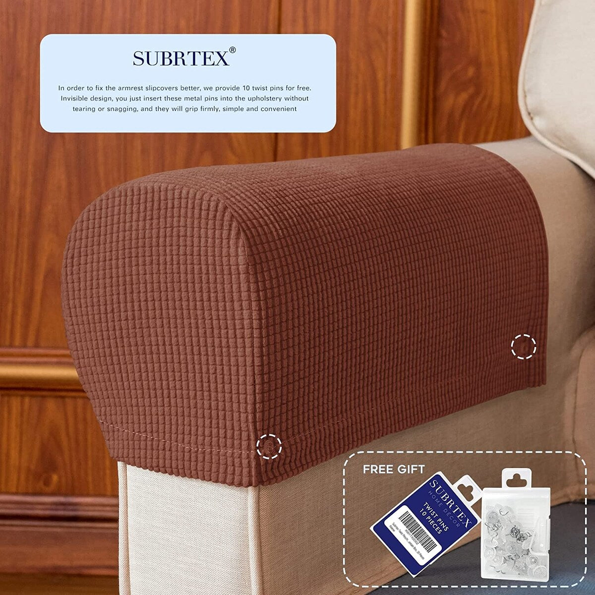 Subrtex Stretch Armrest Cover Strip furniture Cover with Twist Pins