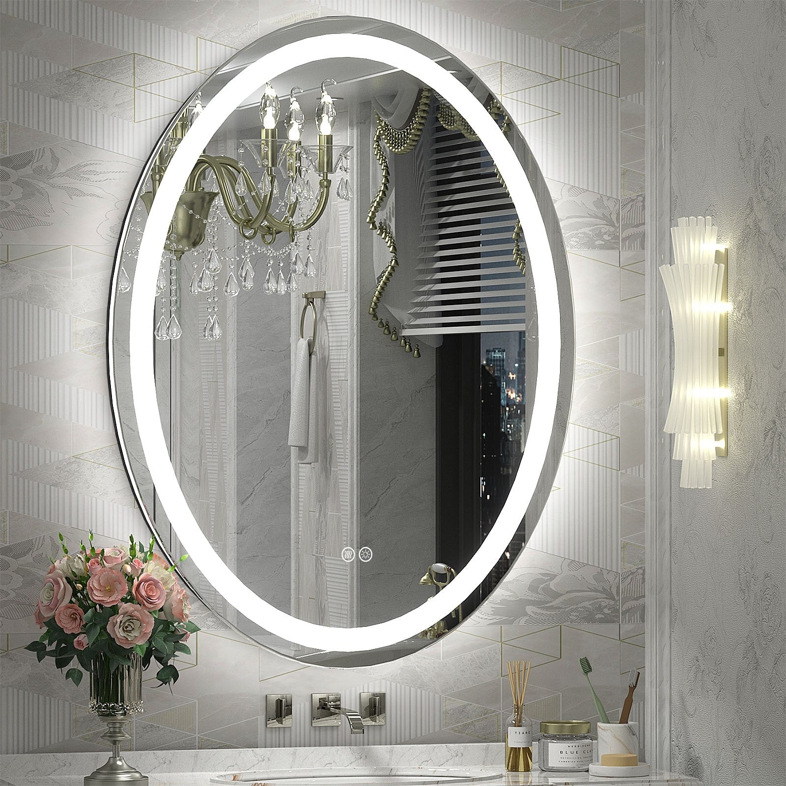 Apmir LED Backlit Bathroom Vanity Mirror Wall Mounted Anti-Fog Oval Touch