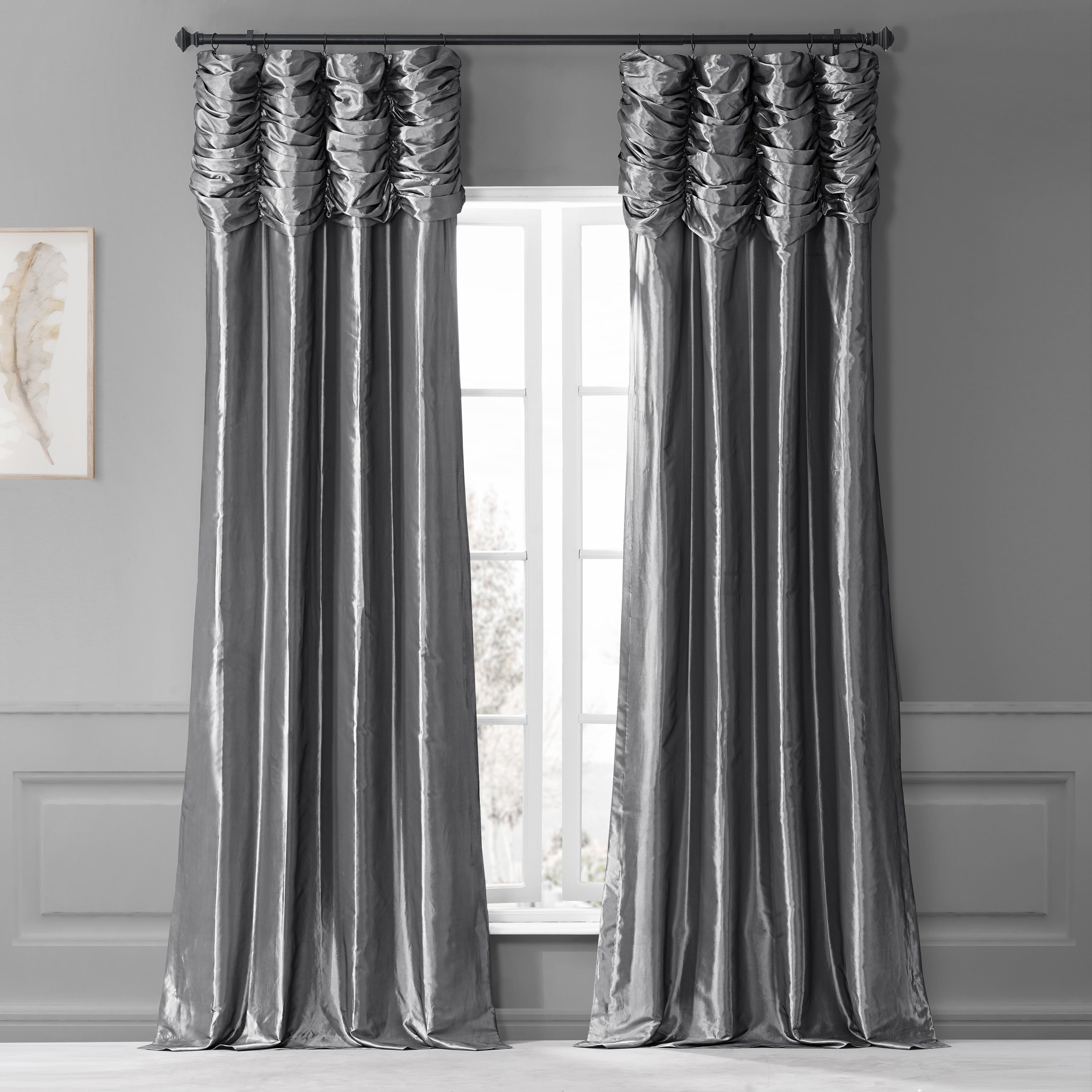 Exclusive Fabrics Single Ruched Faux Solid Taffeta Curtain (1 Panel)