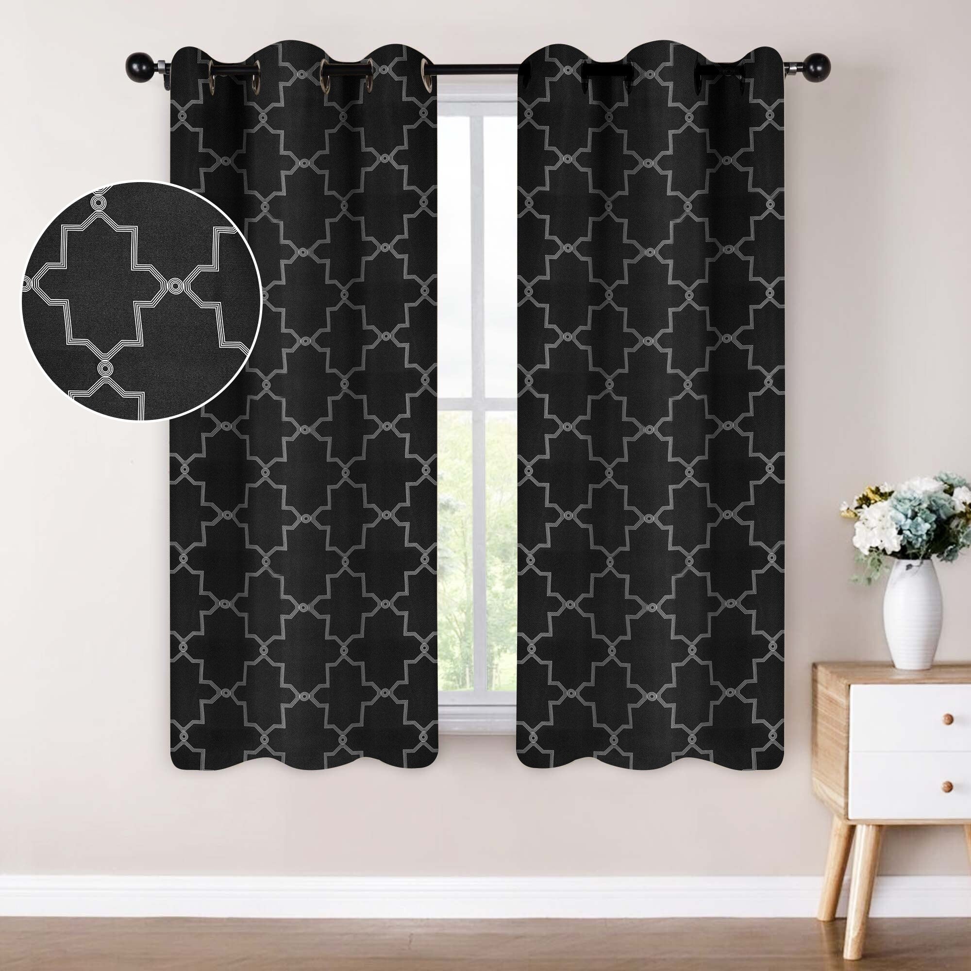 Imperial Trellis Washable Room Darkening Blackout Curtains, Set of 2 Panels