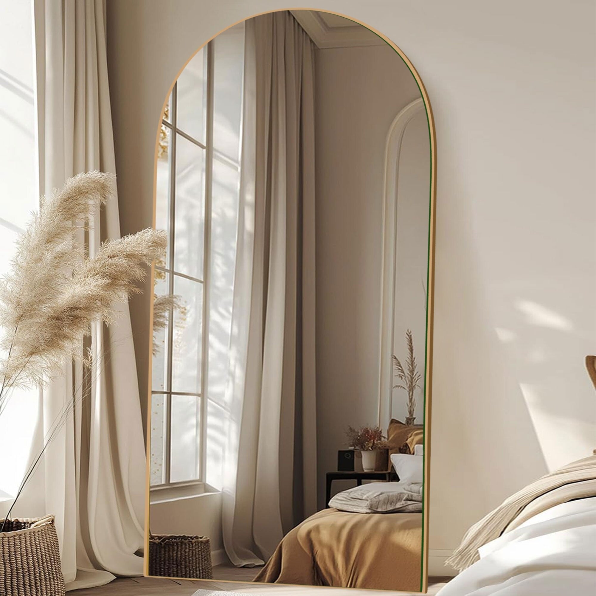 Arched Full-Length Standing Wood Floor Mirror, Wall Mirror