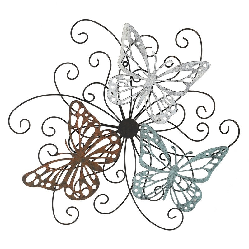 ADECO Metal Butterfly Wall Decor Flower Scrolled Urban Design