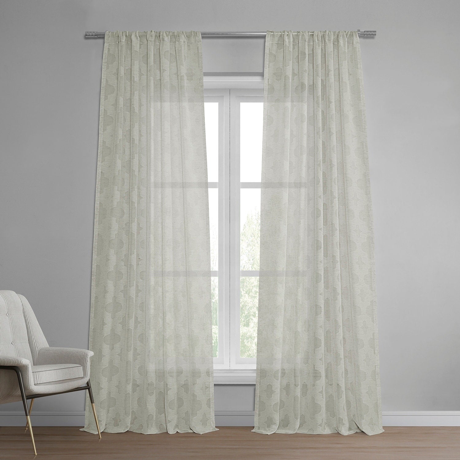 Exclusive Fabrics Calais Tile Patterned Faux Linen Sheer Curtain