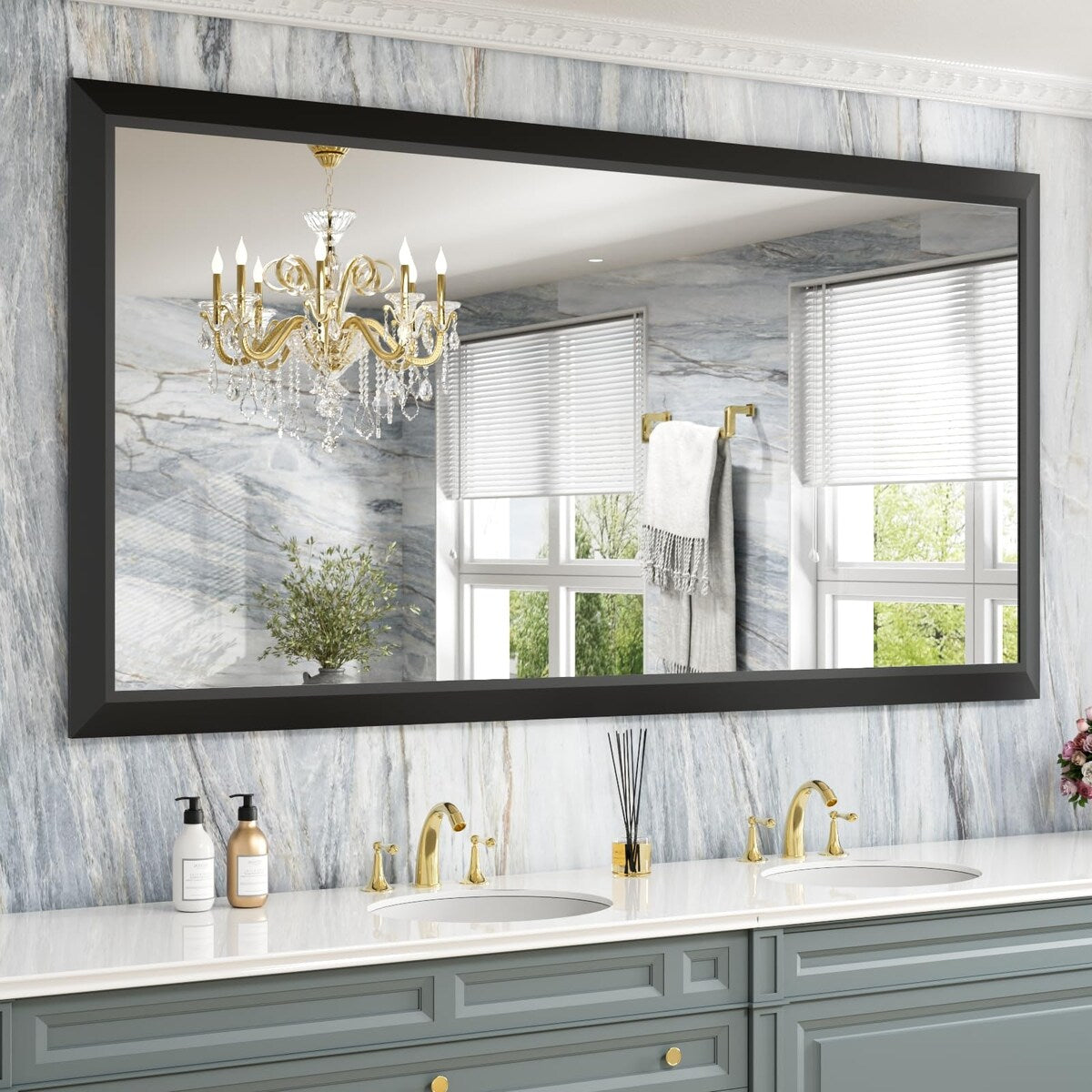 KIOTEE Aluminum Alloy Framed Bathroom Vanity Mirror in Tempered Glass