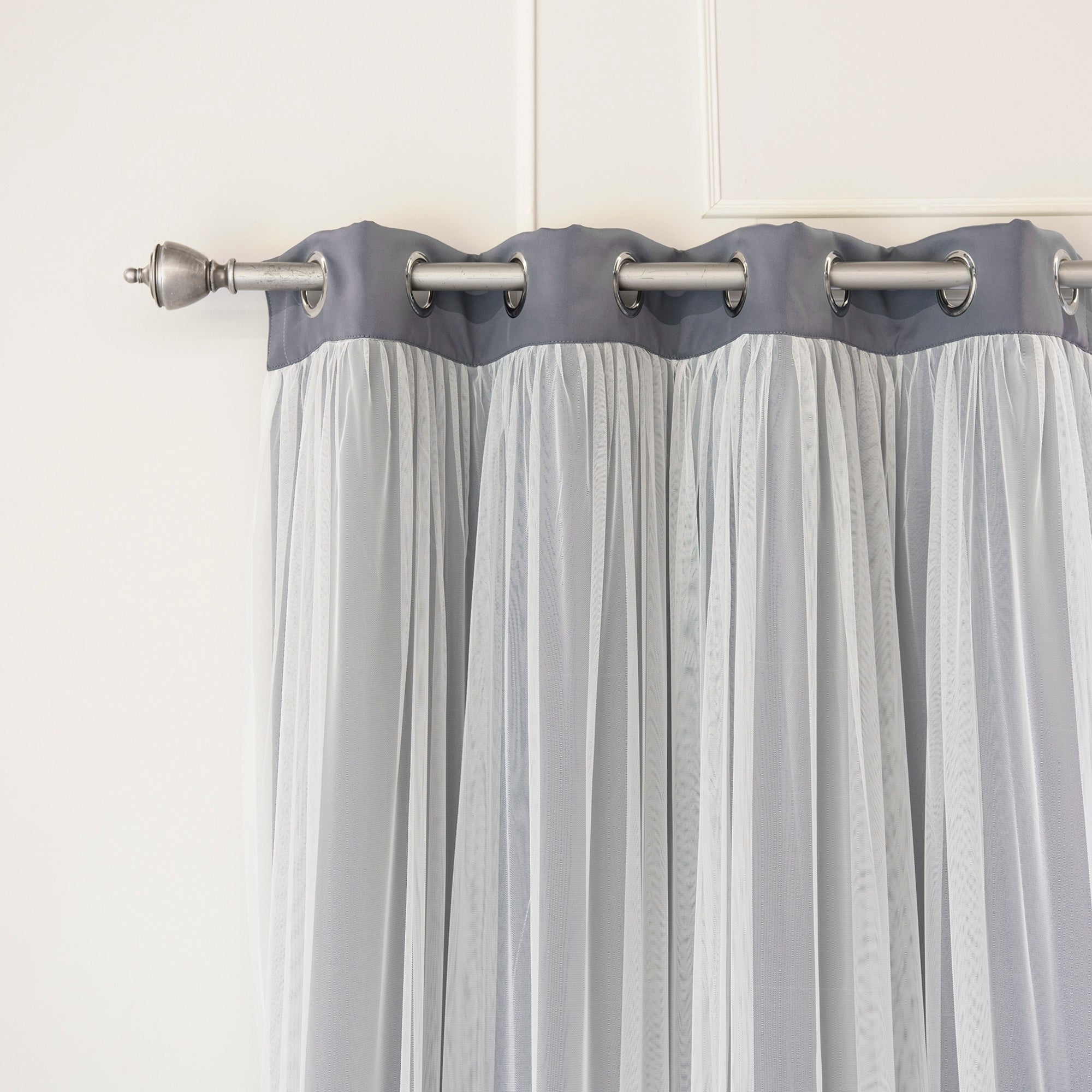 Aurora Home Gathered Tulle Overlay Blackout Curtain Panel Pair