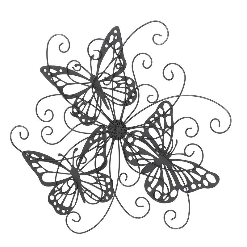 ADECO Metal Butterfly Wall Decor Flower Scrolled Urban Design