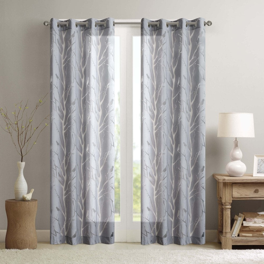 Madison Park Vina Grommet Top Sheer Bird on Branches Burnout Window Curtain