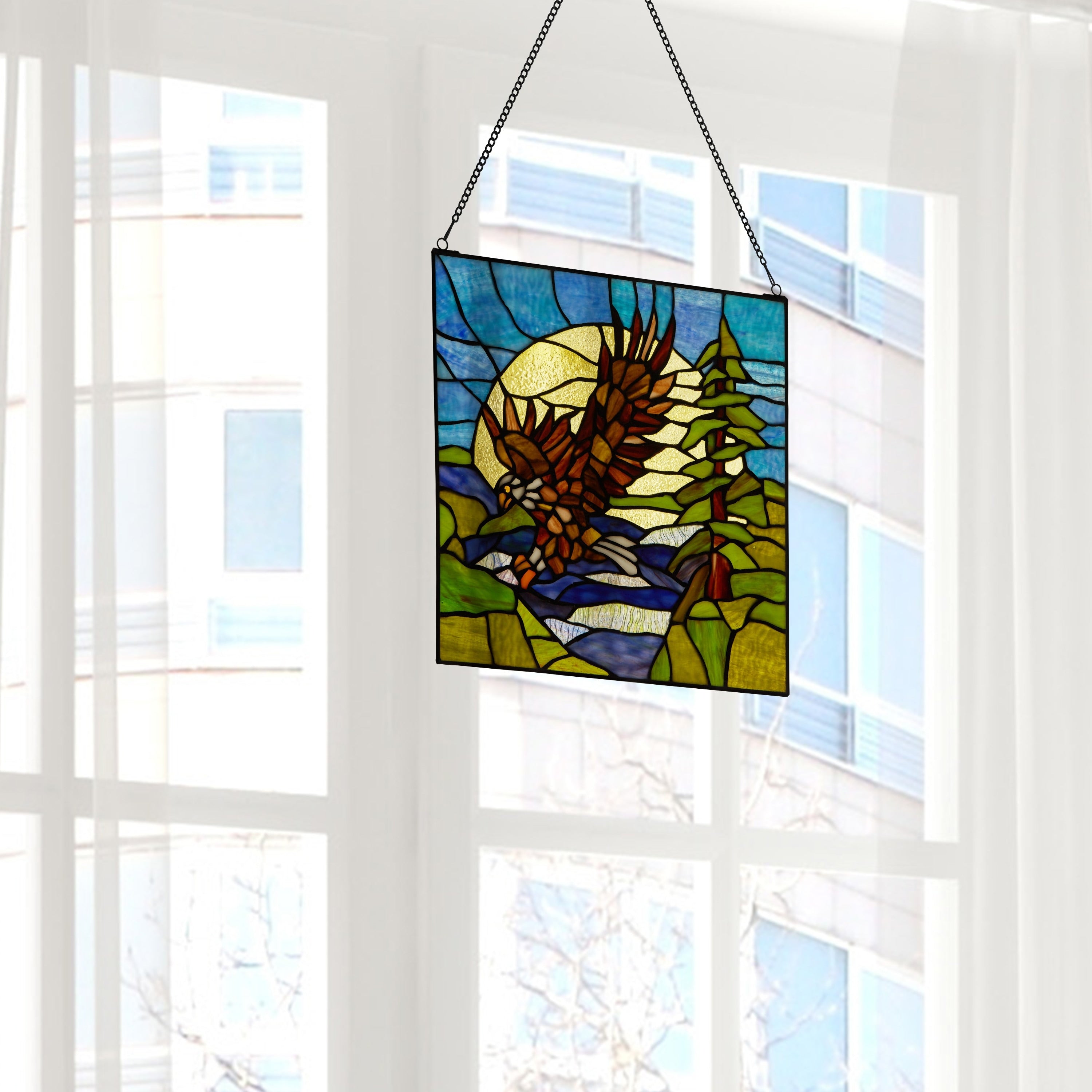 River of Goods Bald Eagle in Flight River of Goods Stained Glass Window Panel - 14 x 0.25 x 14