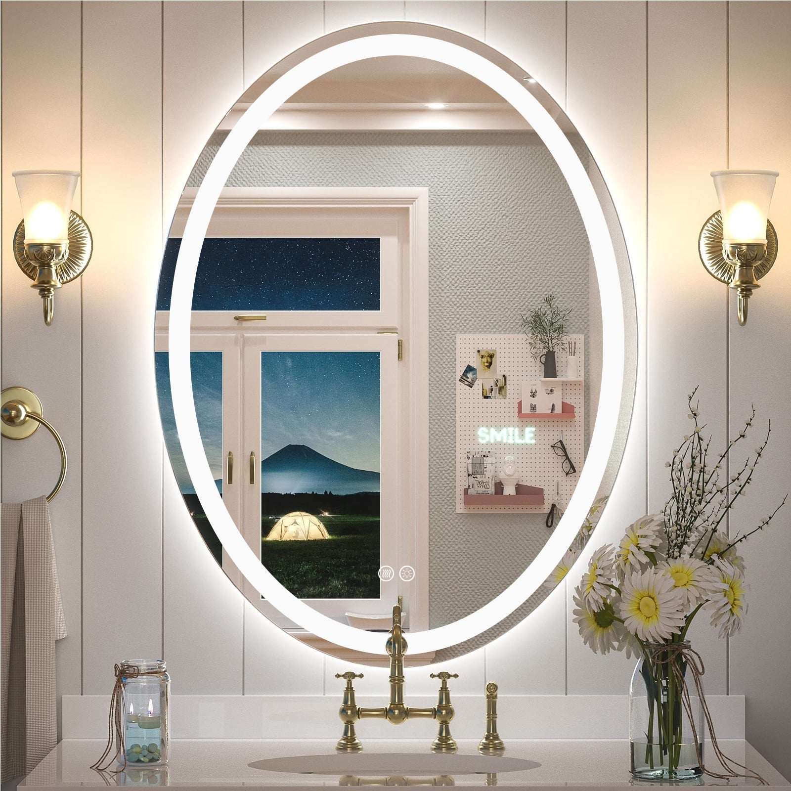 Apmir LED Backlit Bathroom Vanity Mirror Wall Mounted Anti-Fog Oval Touch