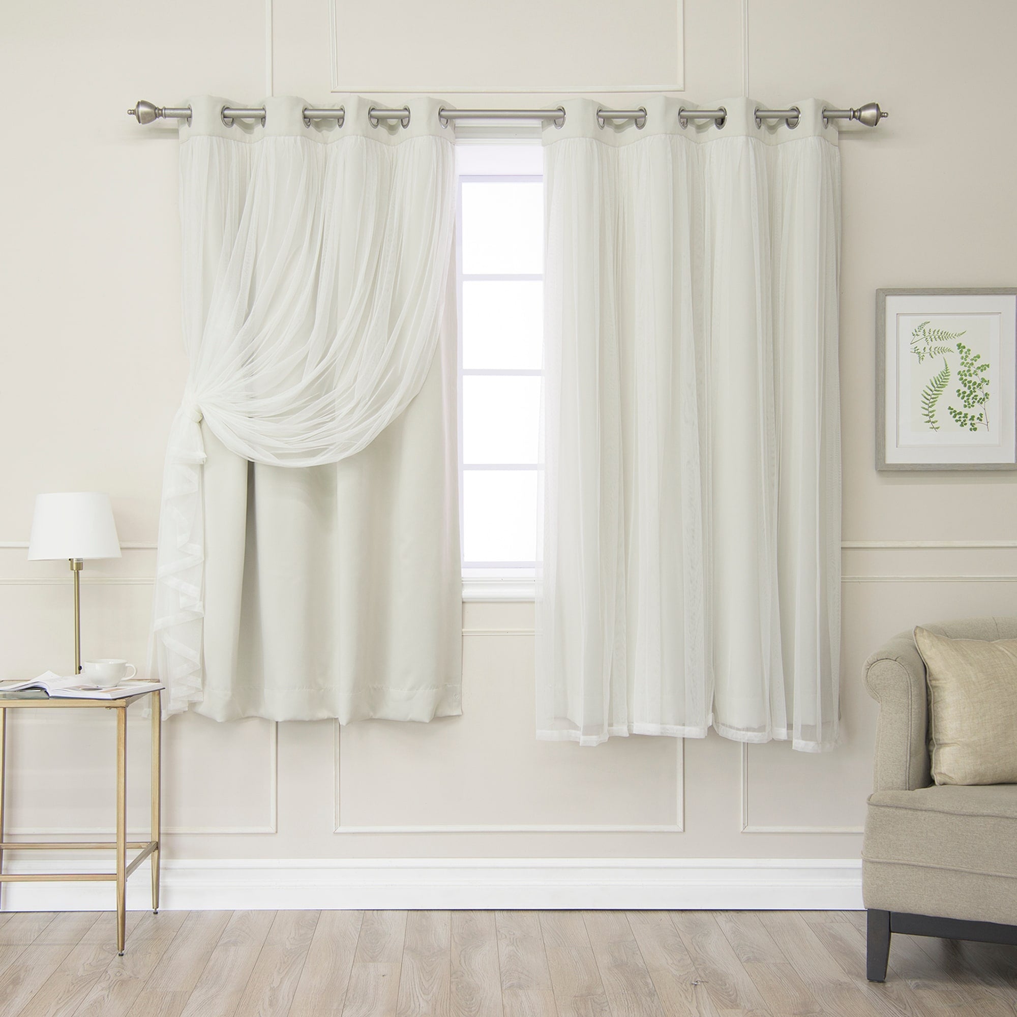 Aurora Home Gathered Tulle Overlay Blackout Curtain Panel Pair