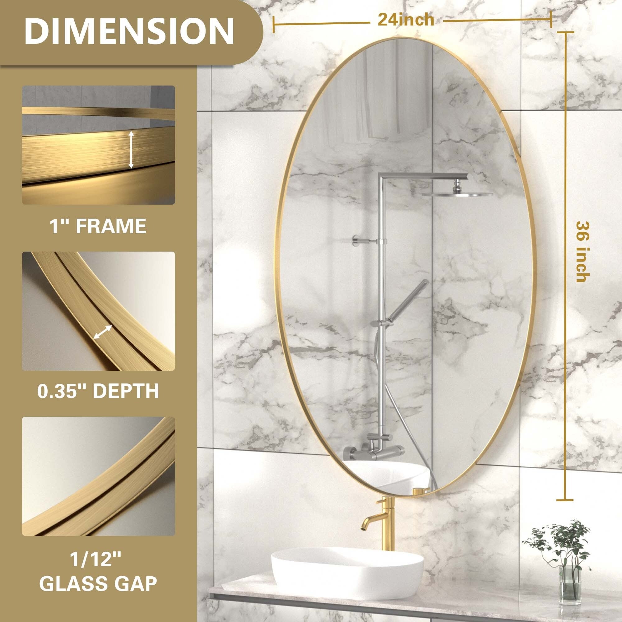 Wall Mirror Bathroom Mirror with Stainless Steel Frame (1 Piece)