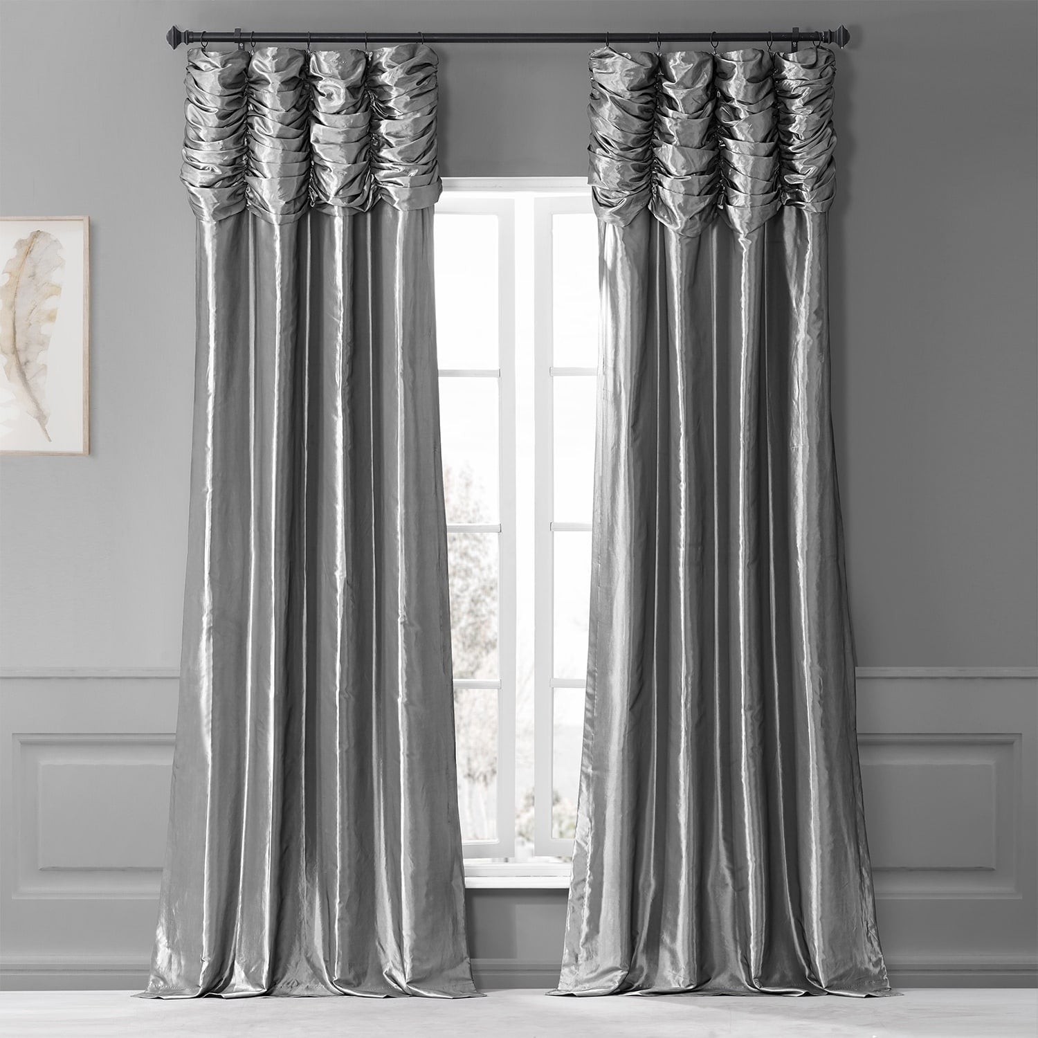 Exclusive Fabrics Single Ruched Faux Solid Taffeta Curtain (1 Panel)