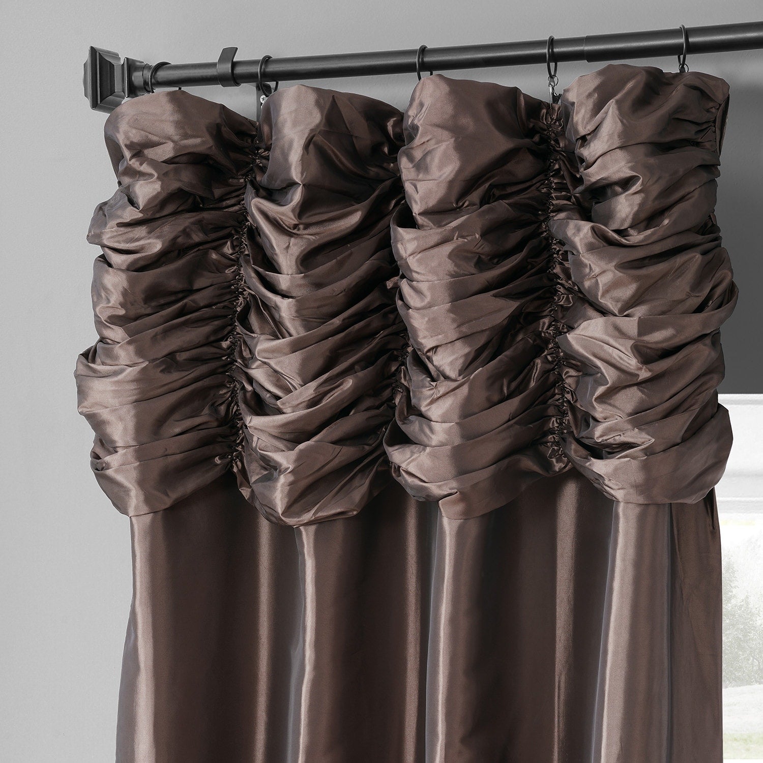 Exclusive Fabrics Single Ruched Faux Solid Taffeta Curtain (1 Panel)