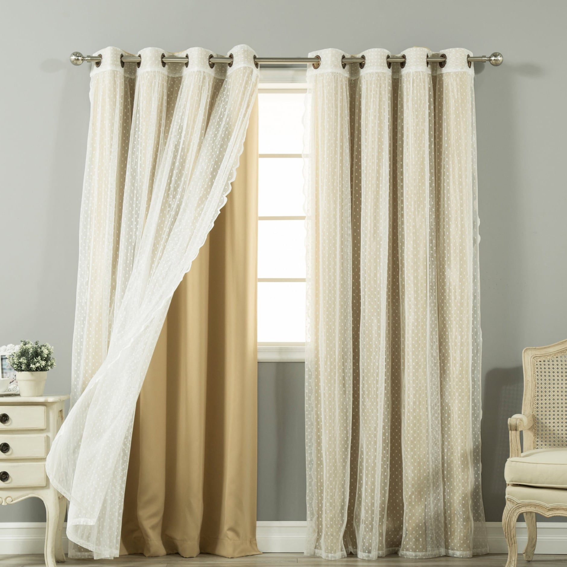 Aurora Home Mix & Match Blackout and Dot Sheer 4 Piece Curtain Panel Set - 52x84