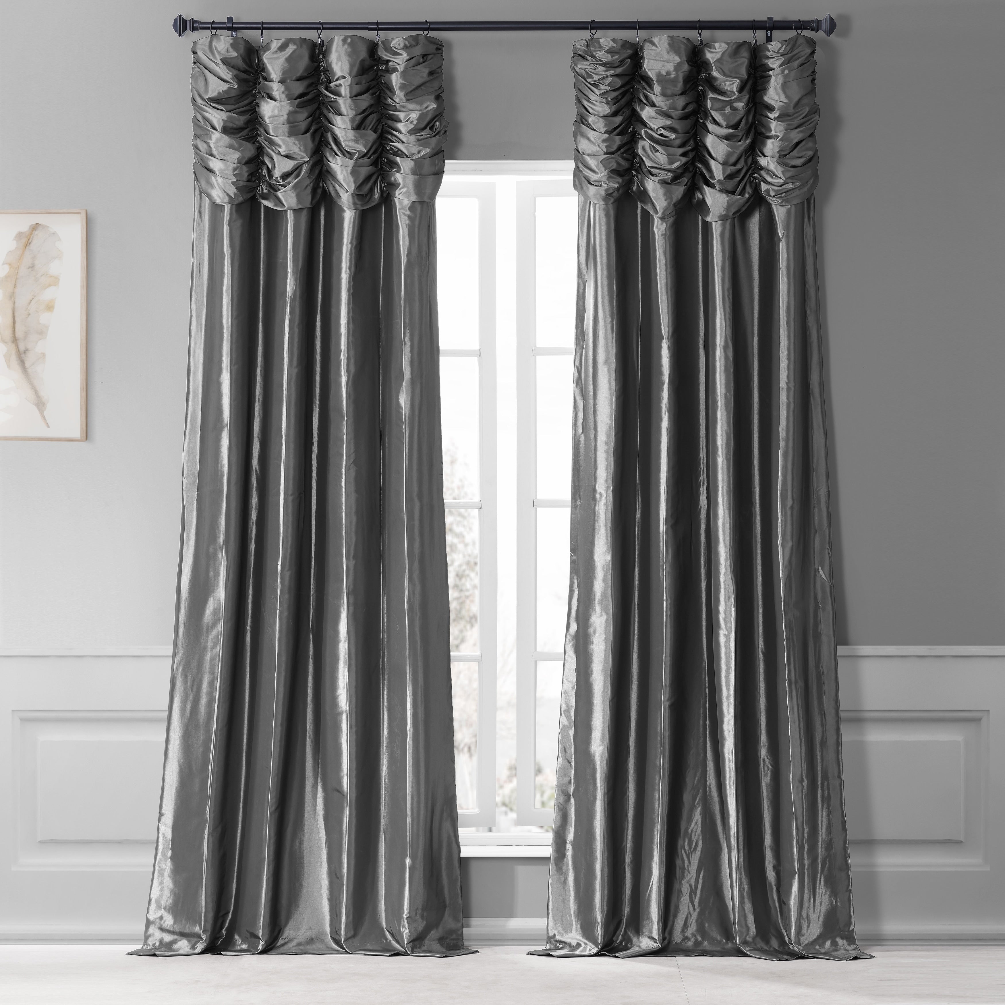 Exclusive Fabrics Single Ruched Faux Solid Taffeta Curtain (1 Panel)