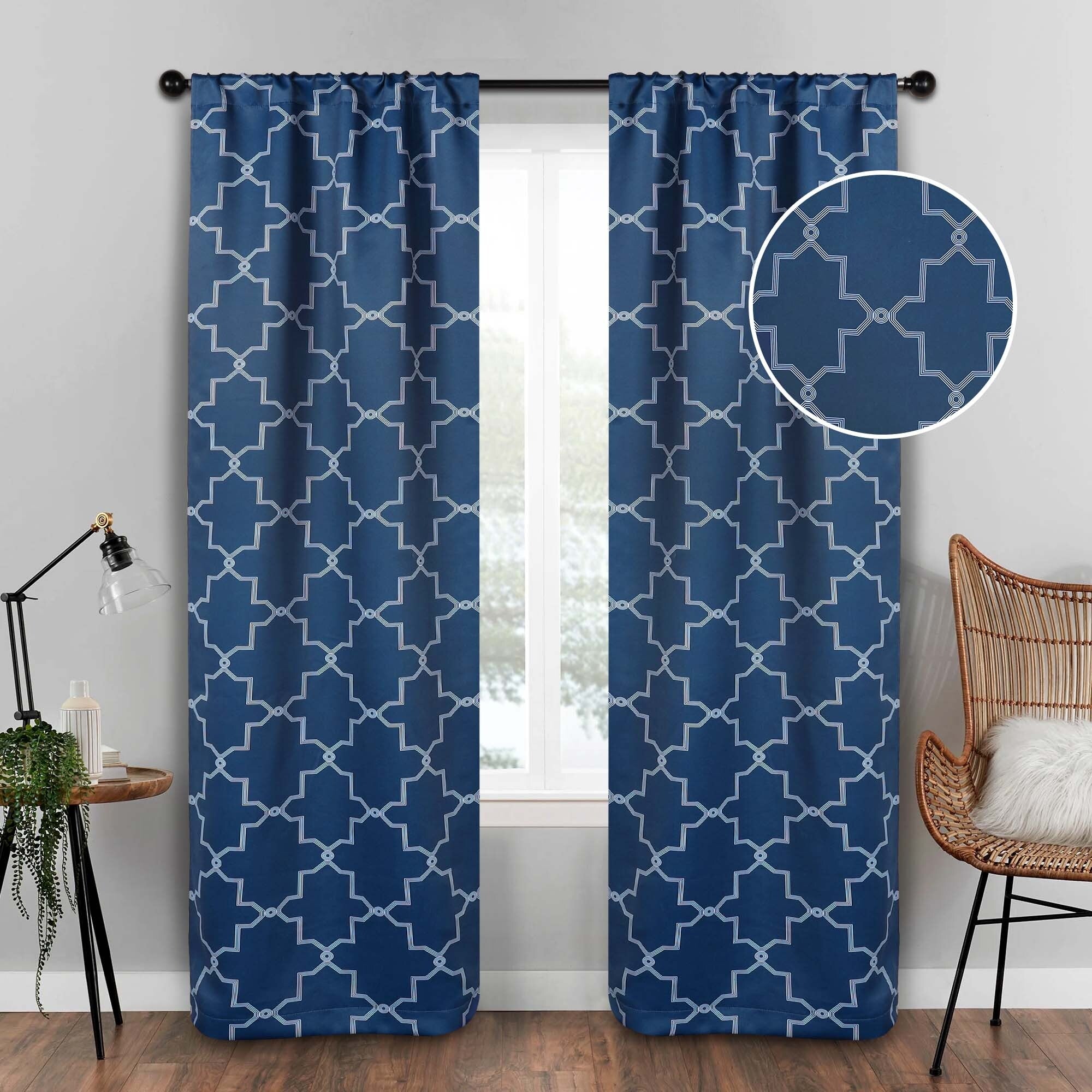 Imperial Trellis Washable Room Darkening Blackout Curtains, Set of 2 Panels