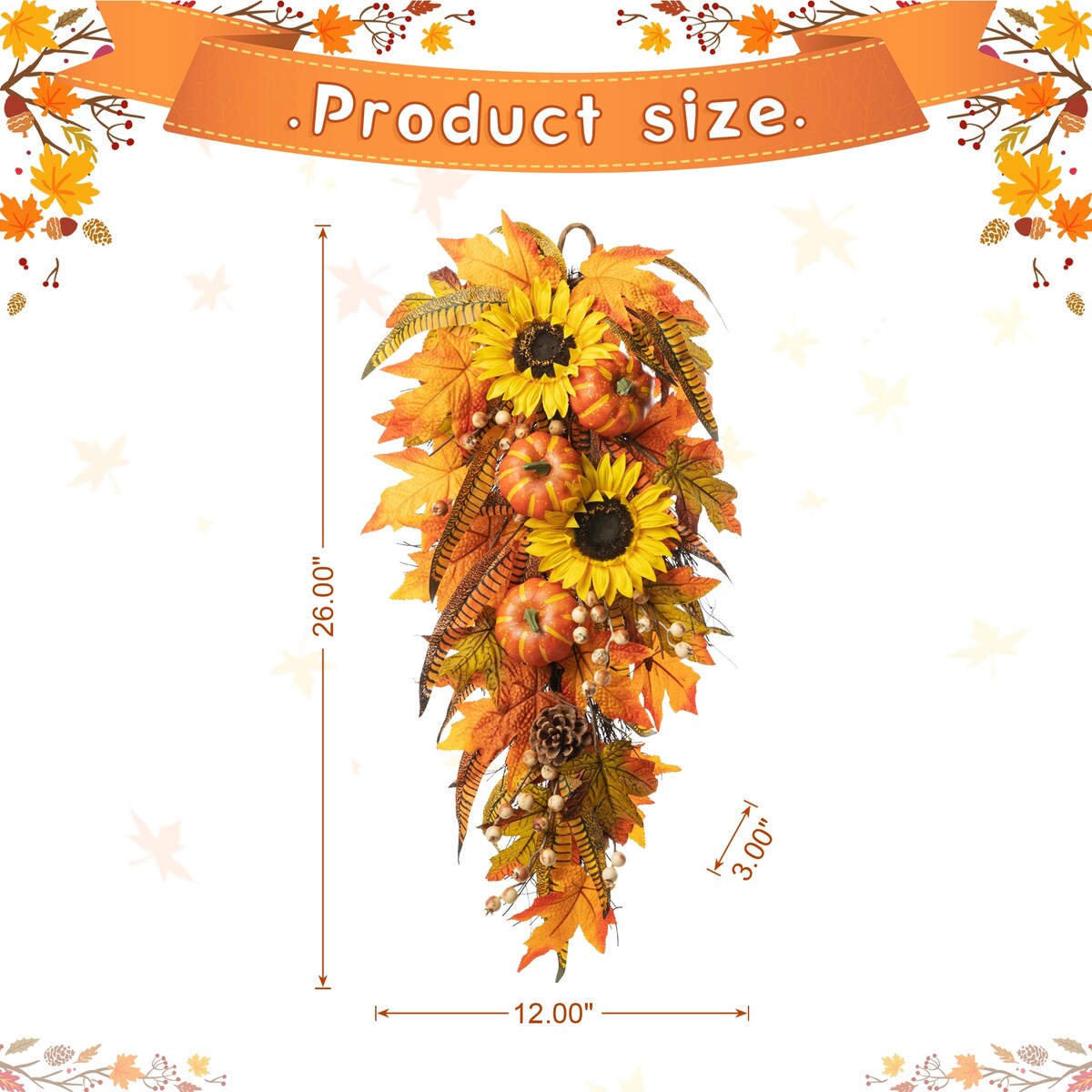 Glitzhome 3ft Fall Sunflower Leaf Potted Tree Thanksgiving Porch Decor