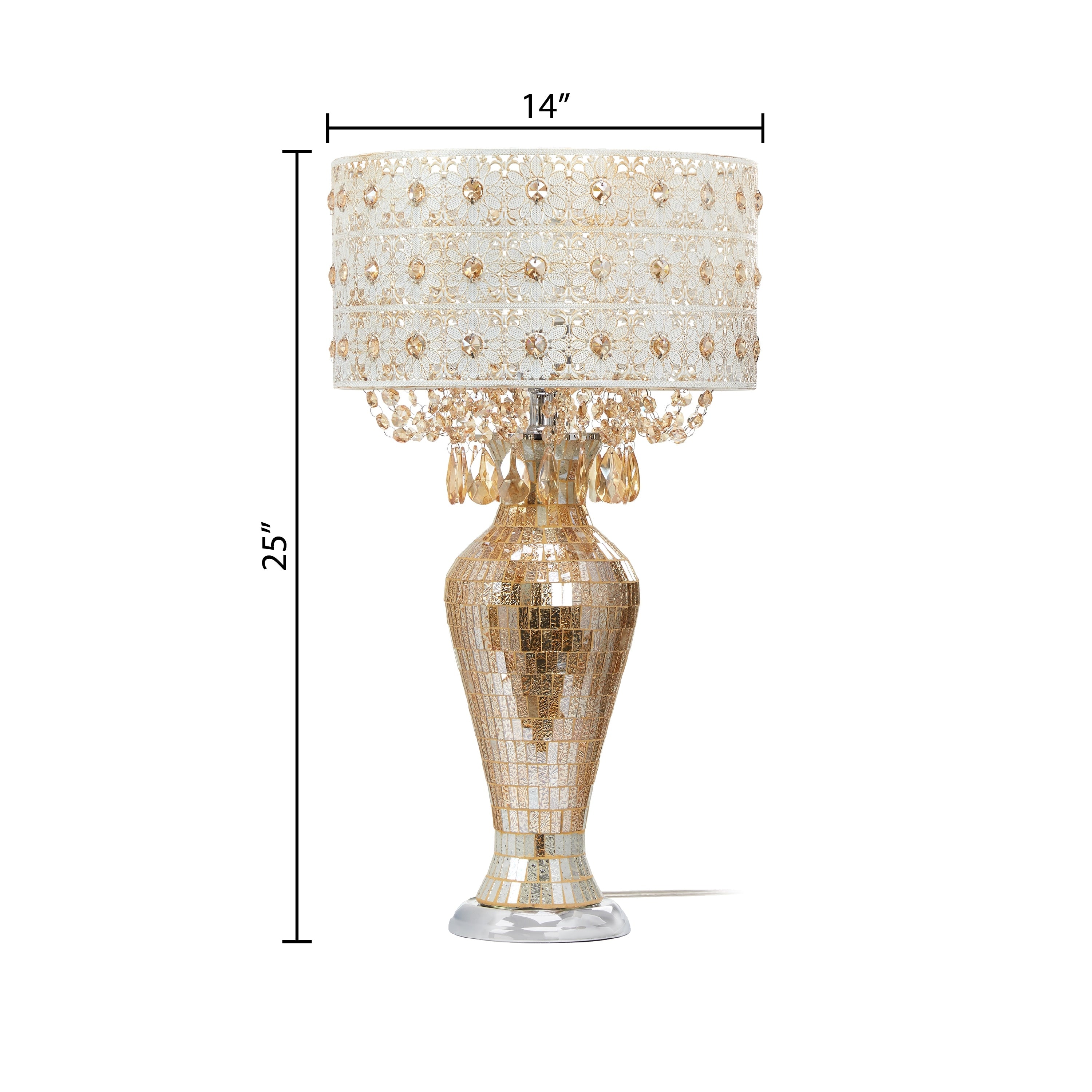 River of Goods Solvang Jeweled Metal/Mosaic Base Cascading Crystal Table Lamp - 14L x 14W x 25H