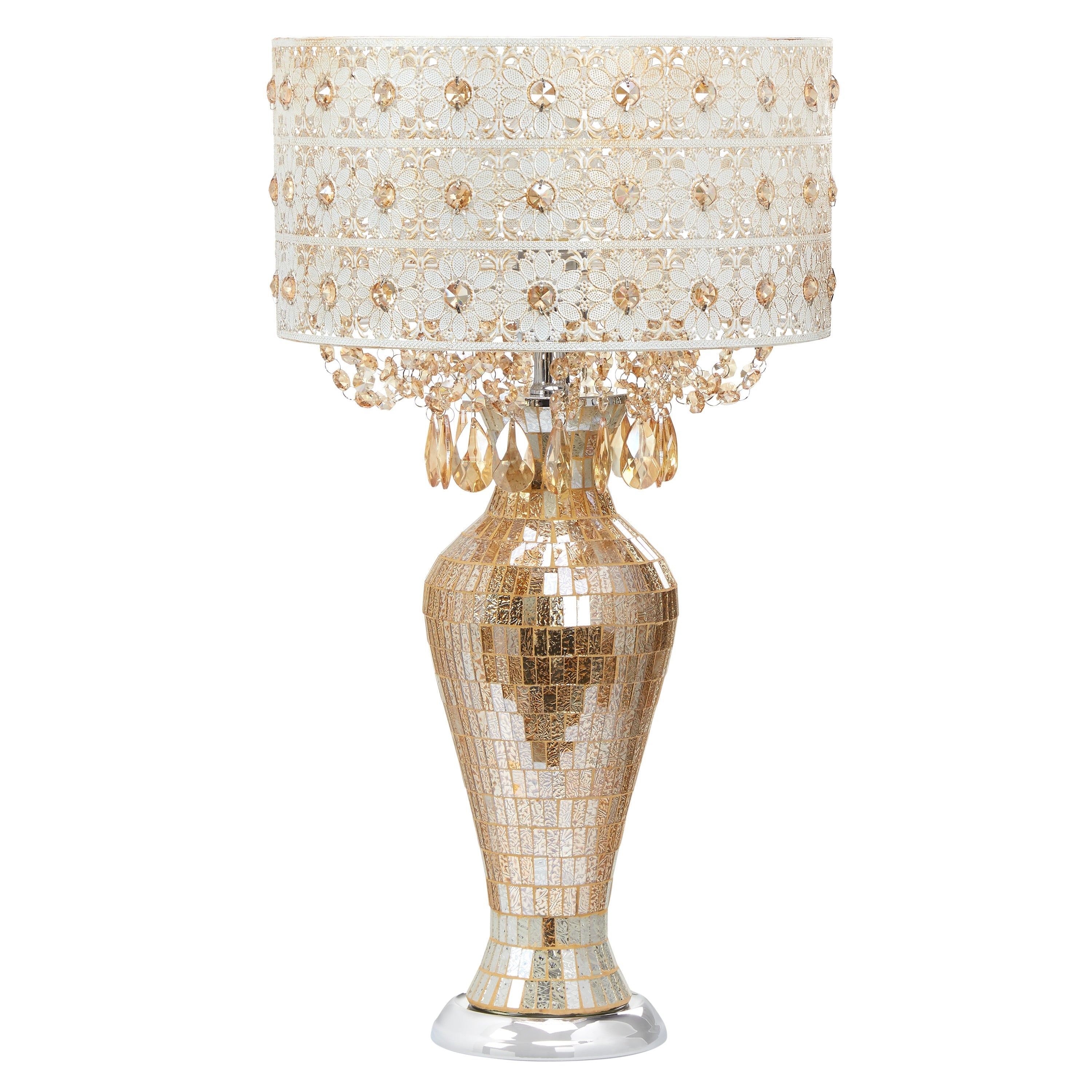 River of Goods Solvang Jeweled Metal/Mosaic Base Cascading Crystal Table Lamp - 14L x 14W x 25H