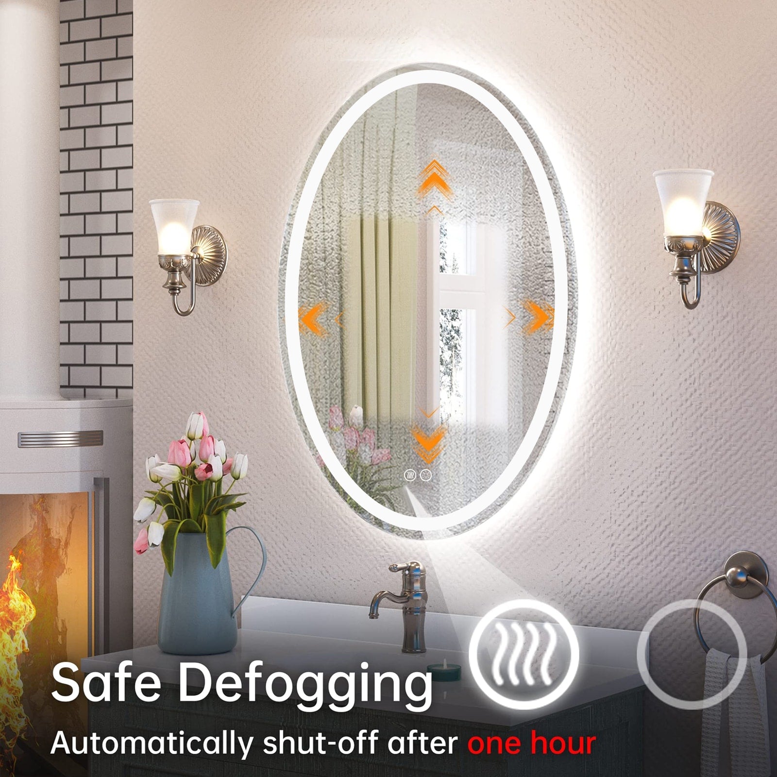 Apmir LED Backlit Bathroom Vanity Mirror Wall Mounted Anti-Fog Oval Touch