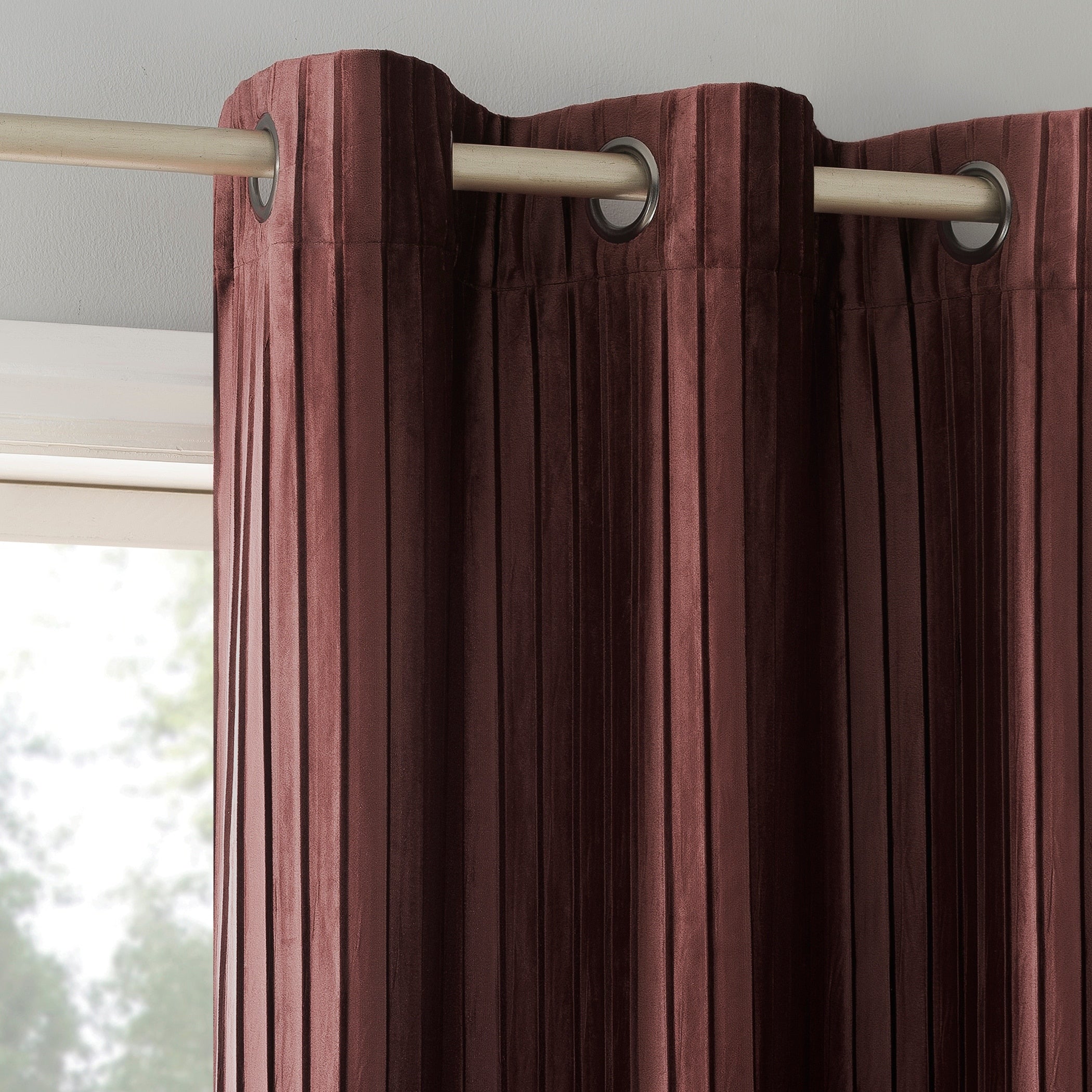 Sun Zero Cascade Pleated Velvet Blackout Grommet 1-Piece Curtain Panel, Single Panel