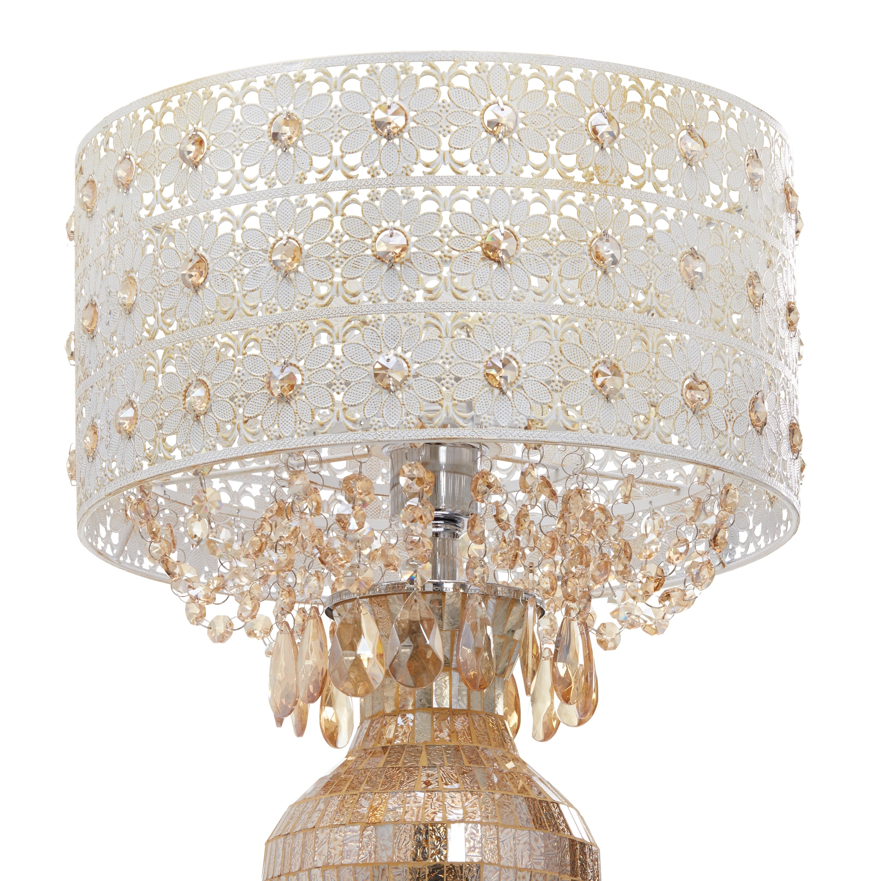 River of Goods Solvang Jeweled Metal/Mosaic Base Cascading Crystal Table Lamp - 14L x 14W x 25H