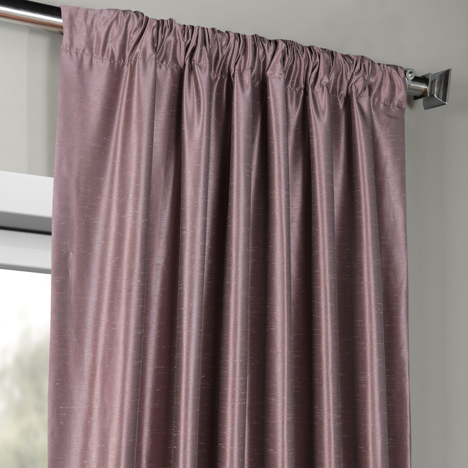 Exclusive Fabrics Smokey Plum Vintage Textured Faux Dupioni Silk Curtain Panel