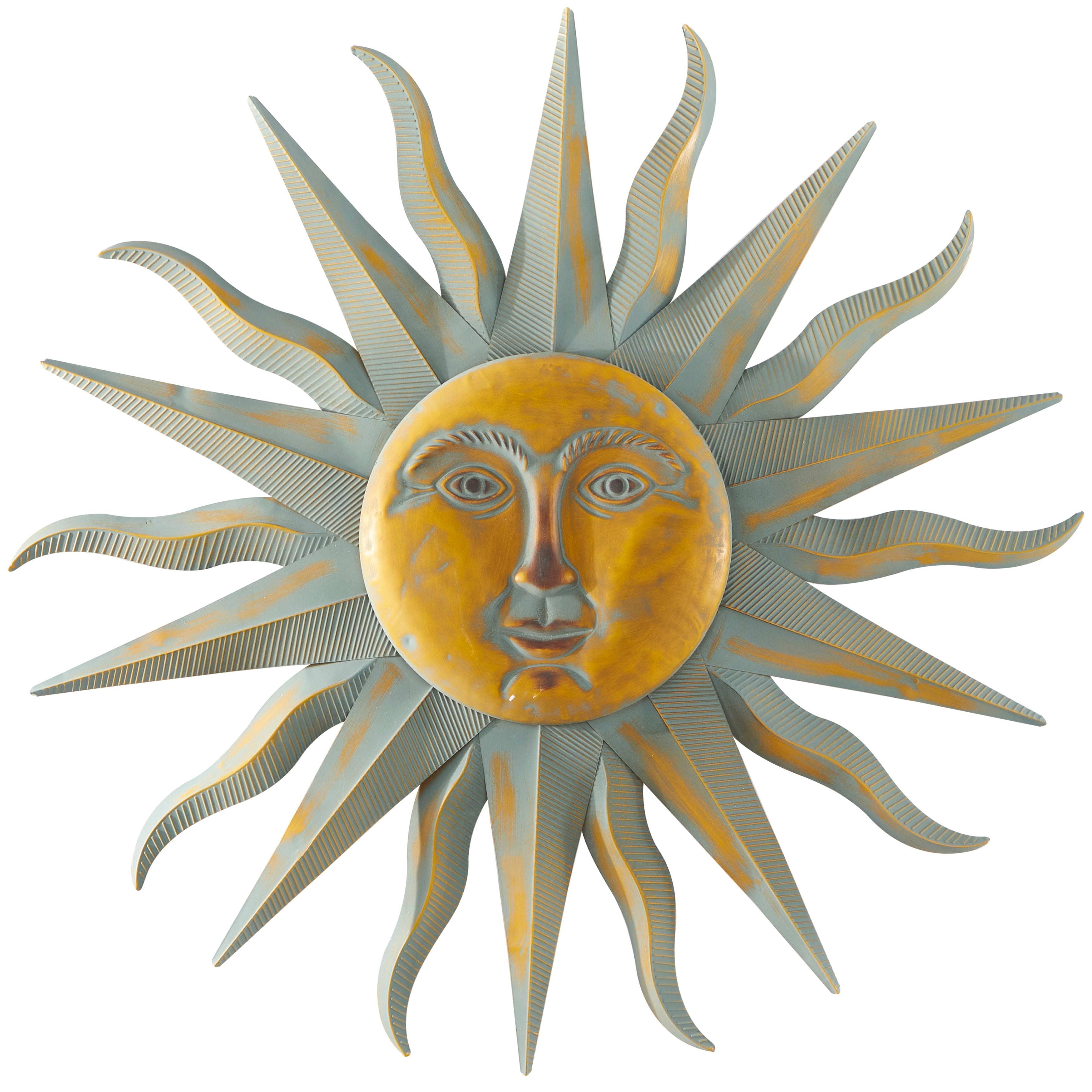 Metal Sun Indoor Outdoor Distressed Wall Decor with Copper-Like Accents and Grooves - Gold - Roche River Decor