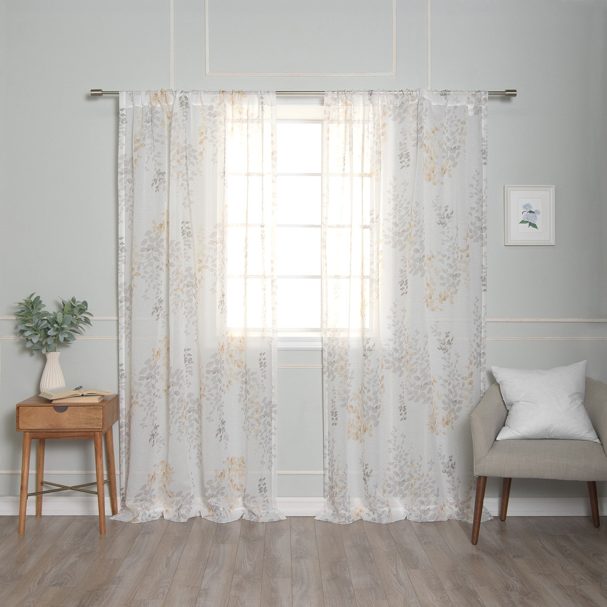 Aurora Home Sheer Watercolor Leaves Curtains