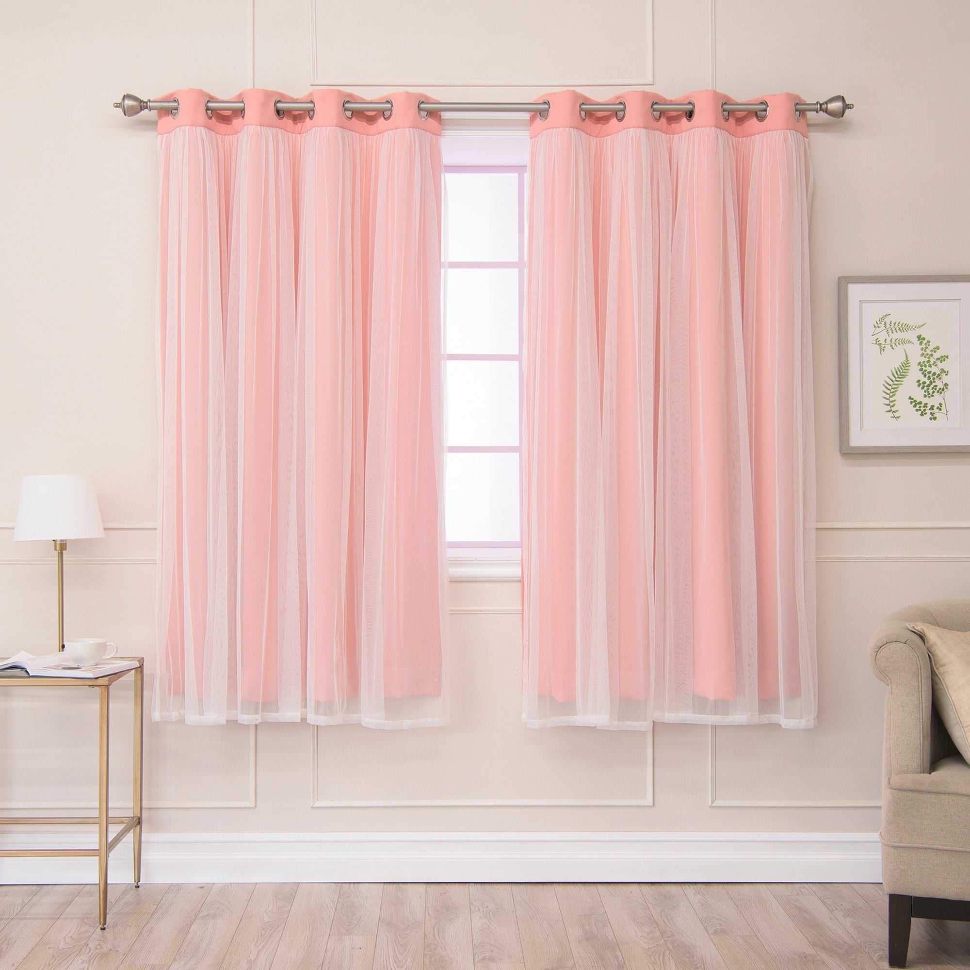 Aurora Home Gathered Tulle Overlay Blackout Curtain Panel Pair