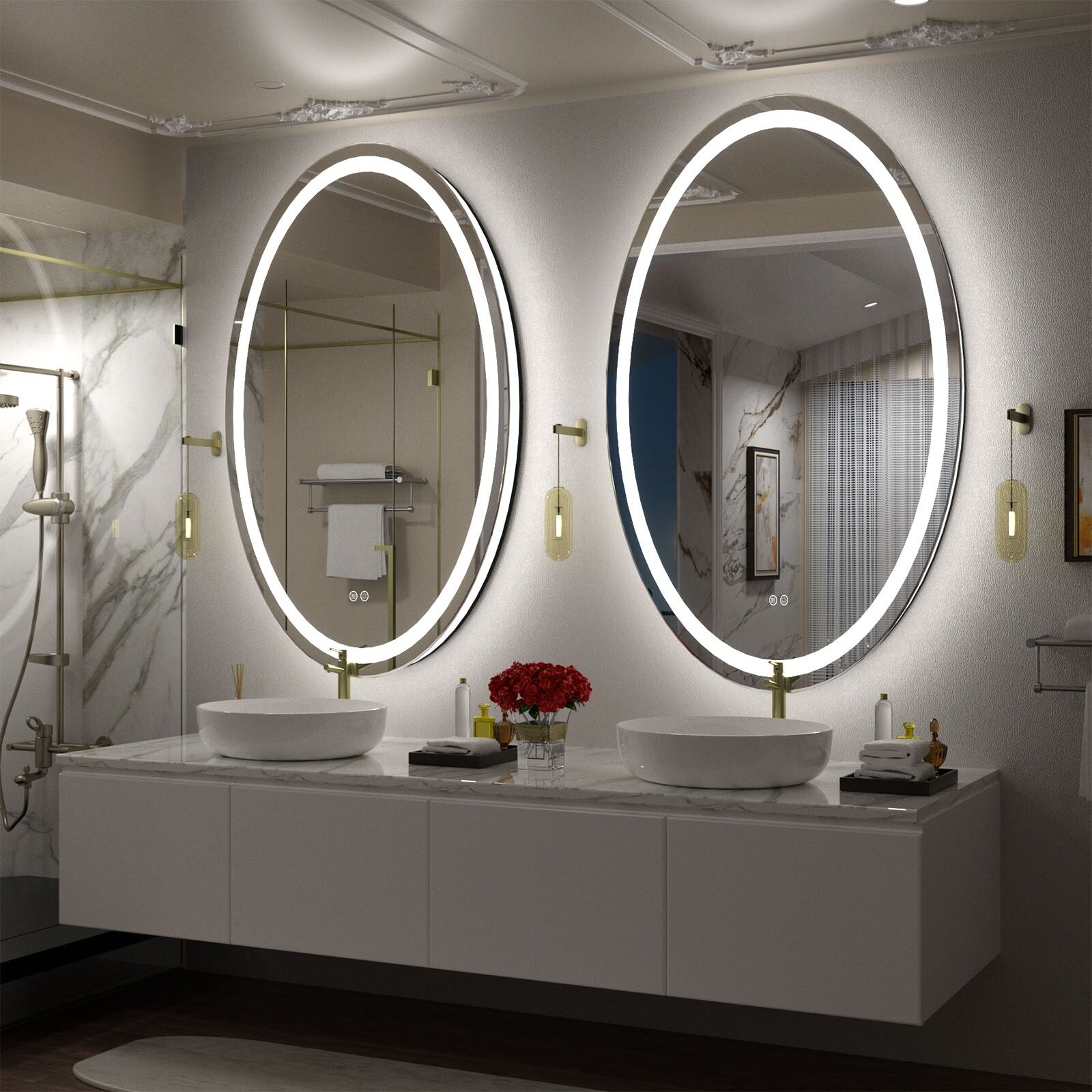 Apmir LED Backlit Bathroom Vanity Mirror Wall Mounted Anti-Fog Oval Touch