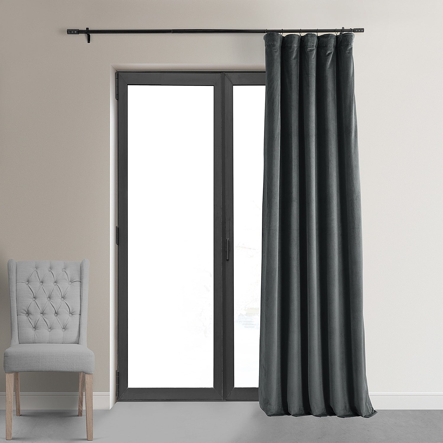 Exclusive Fabrics Natural Grey Velvet Blackout Curtain (1 Panel)