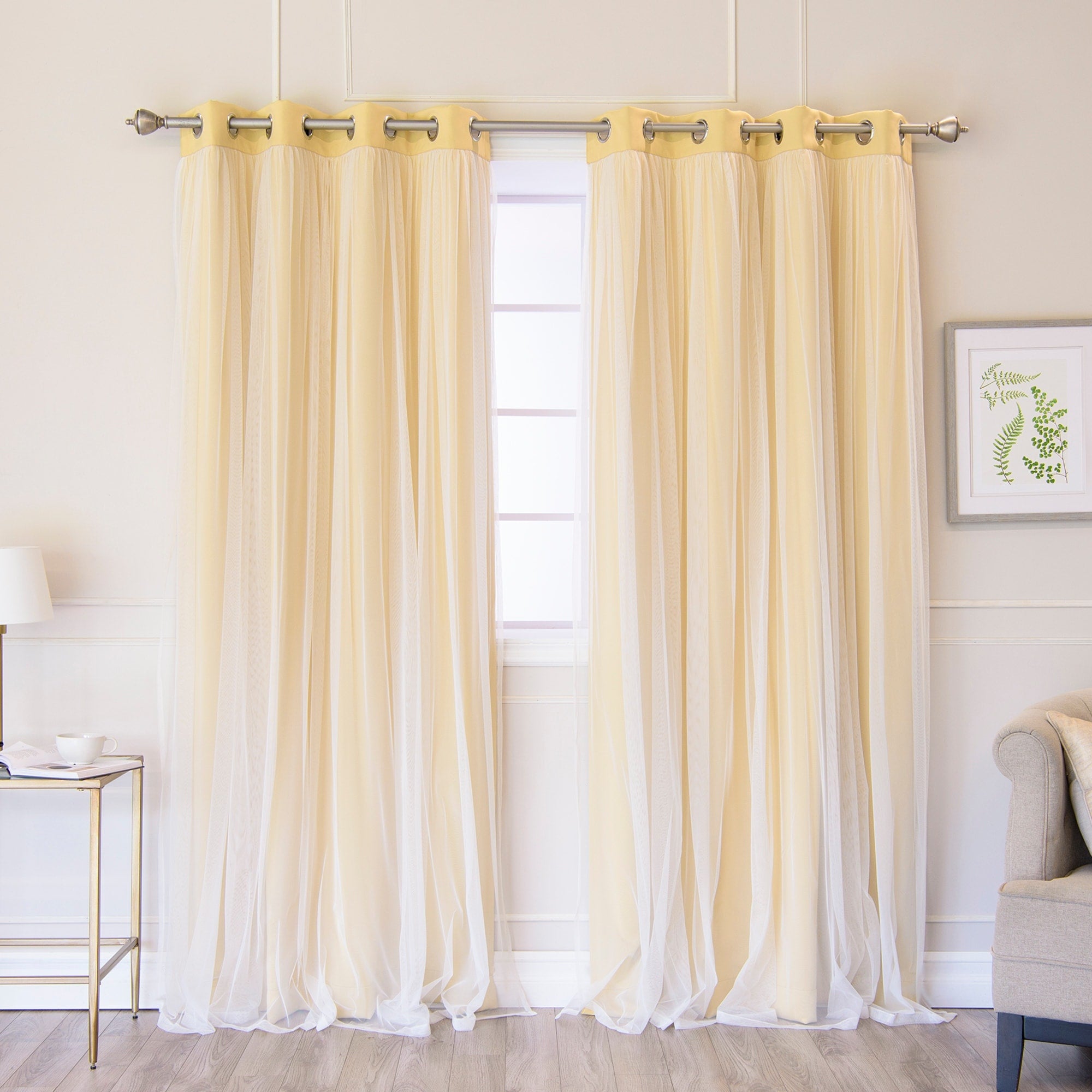 Aurora Home Gathered Tulle Overlay Blackout Curtain Panel Pair