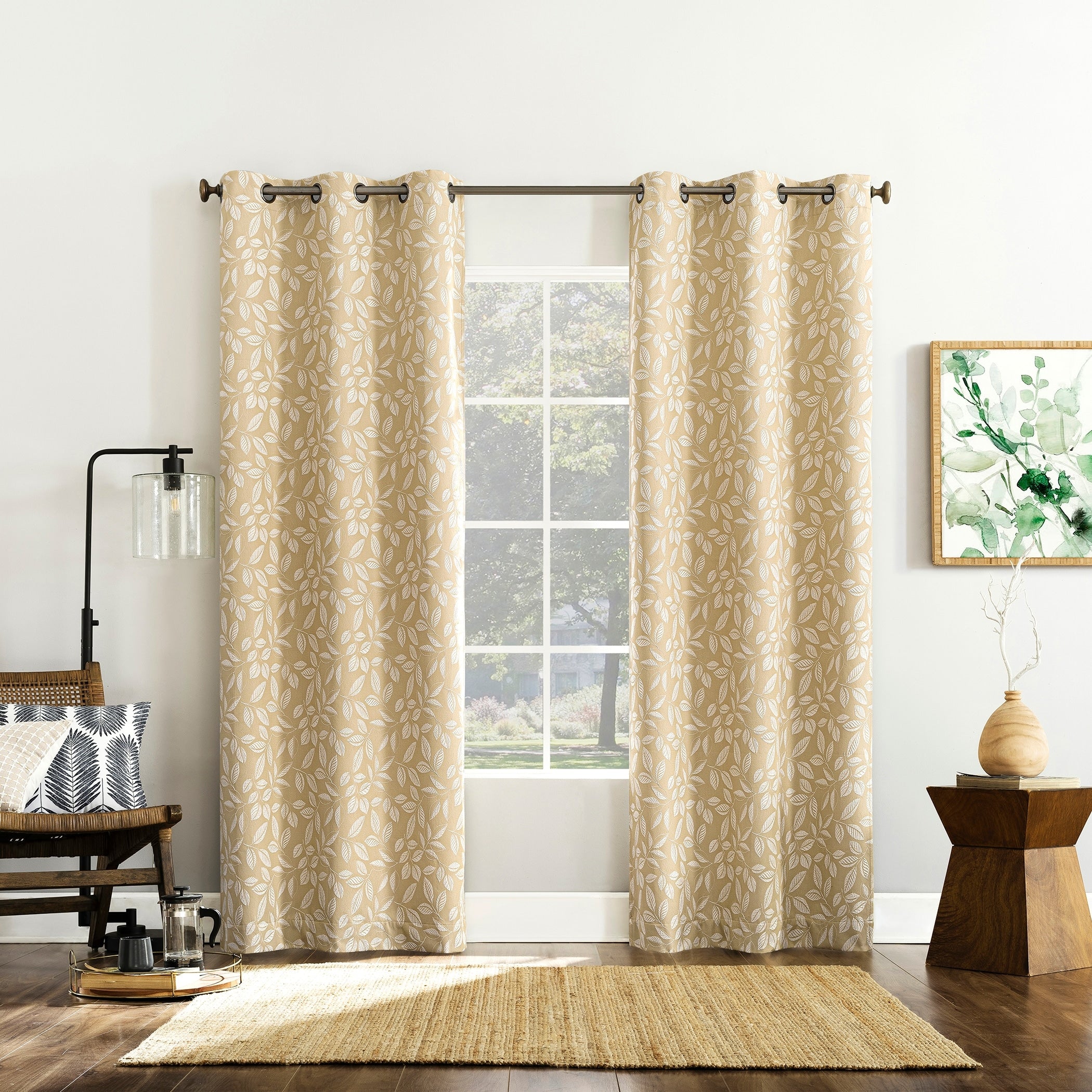 Sun Zero Satti Embroidered Leaf Total Blackout Grommet Curtain Panel, Single Panel