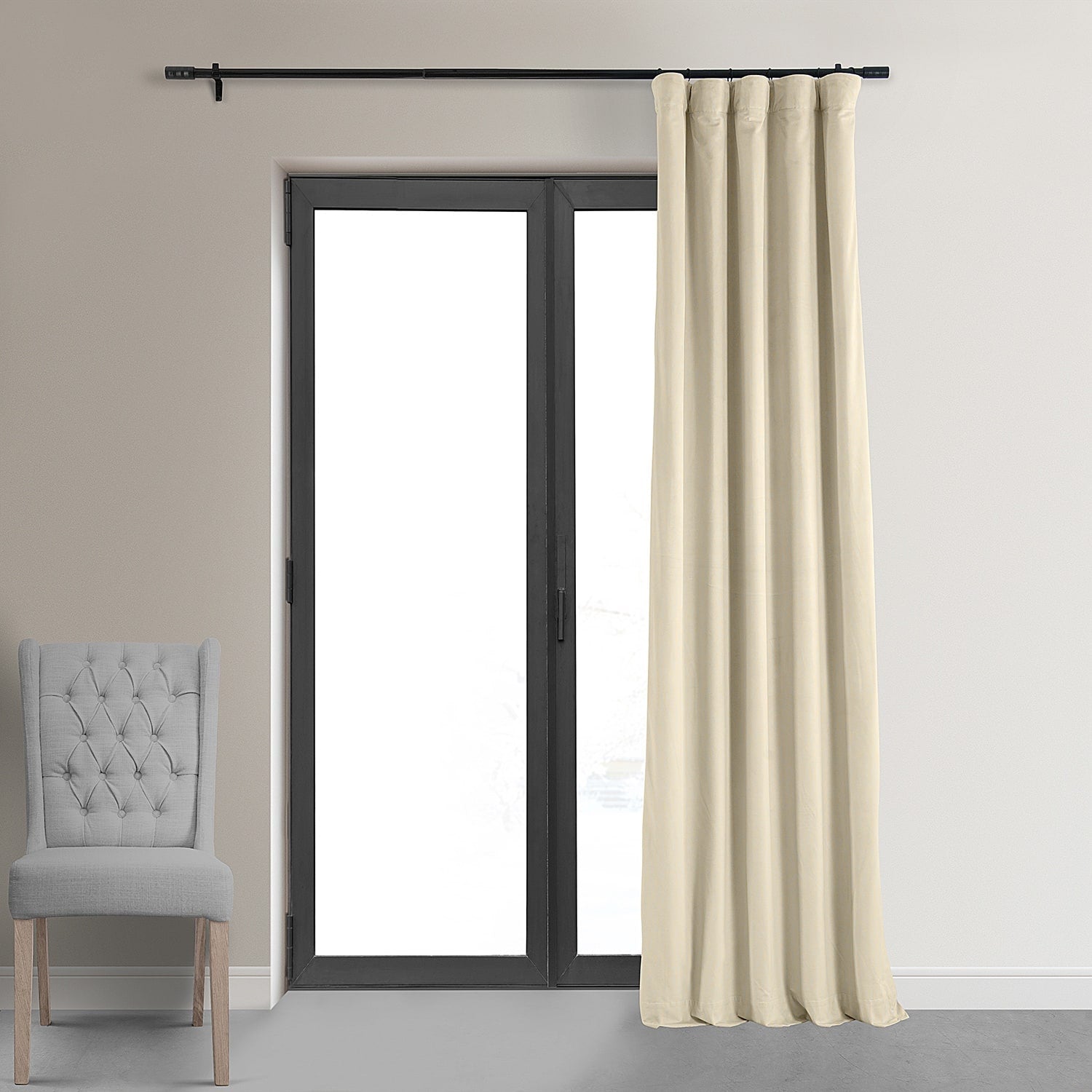 Exclusive Fabrics Signature Light Beige Velvet Curtain (1 Panel)