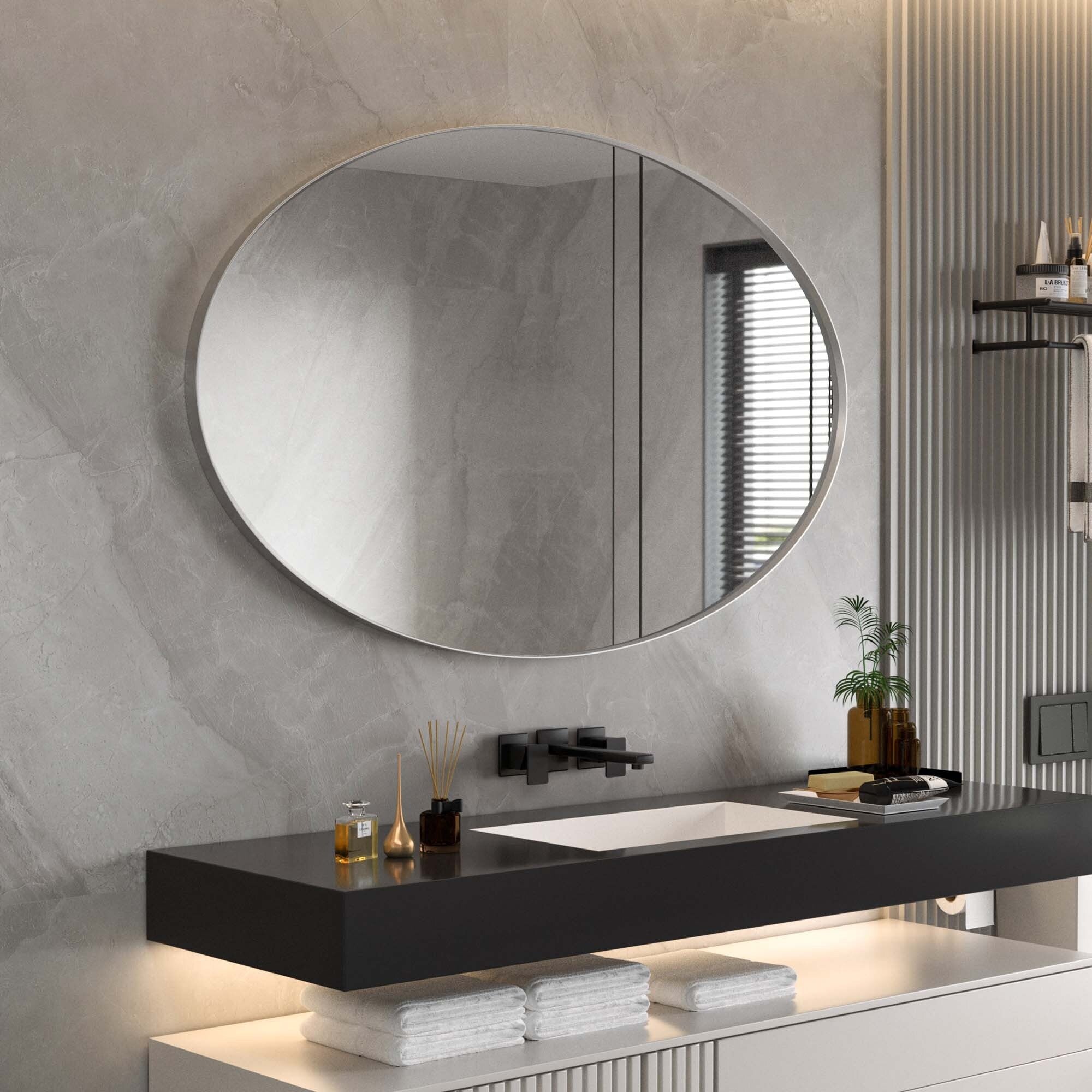 Wall Mirror Bathroom Mirror with Stainless Steel Frame (1 Piece)