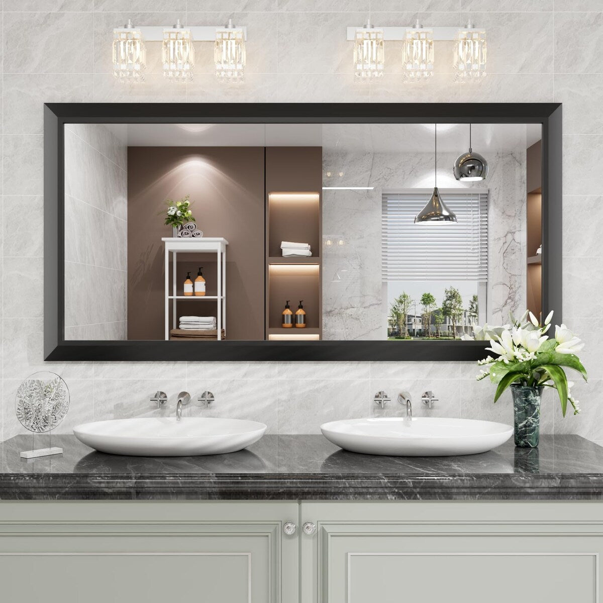 KIOTEE Aluminum Alloy Framed Bathroom Vanity Mirror in Tempered Glass