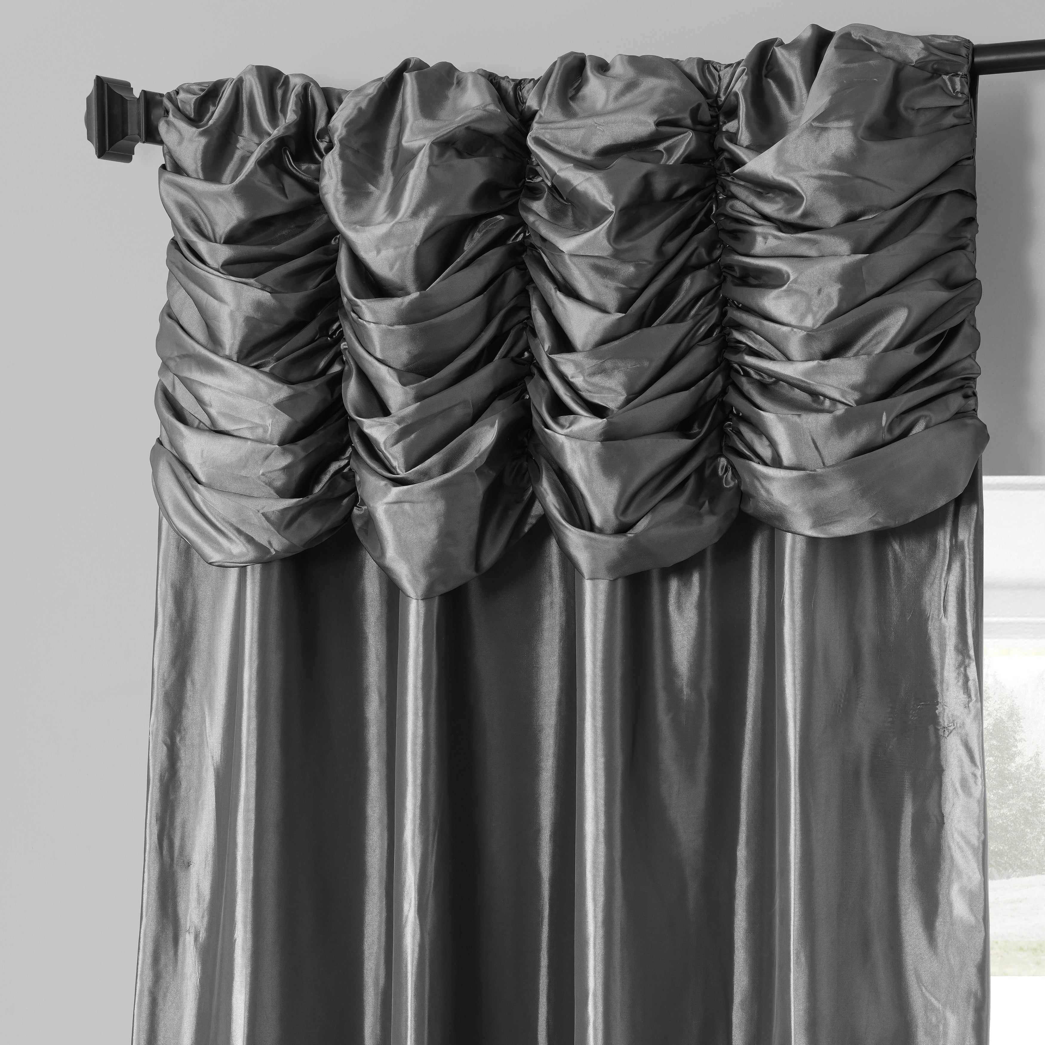 Exclusive Fabrics Single Ruched Faux Solid Taffeta Curtain (1 Panel)